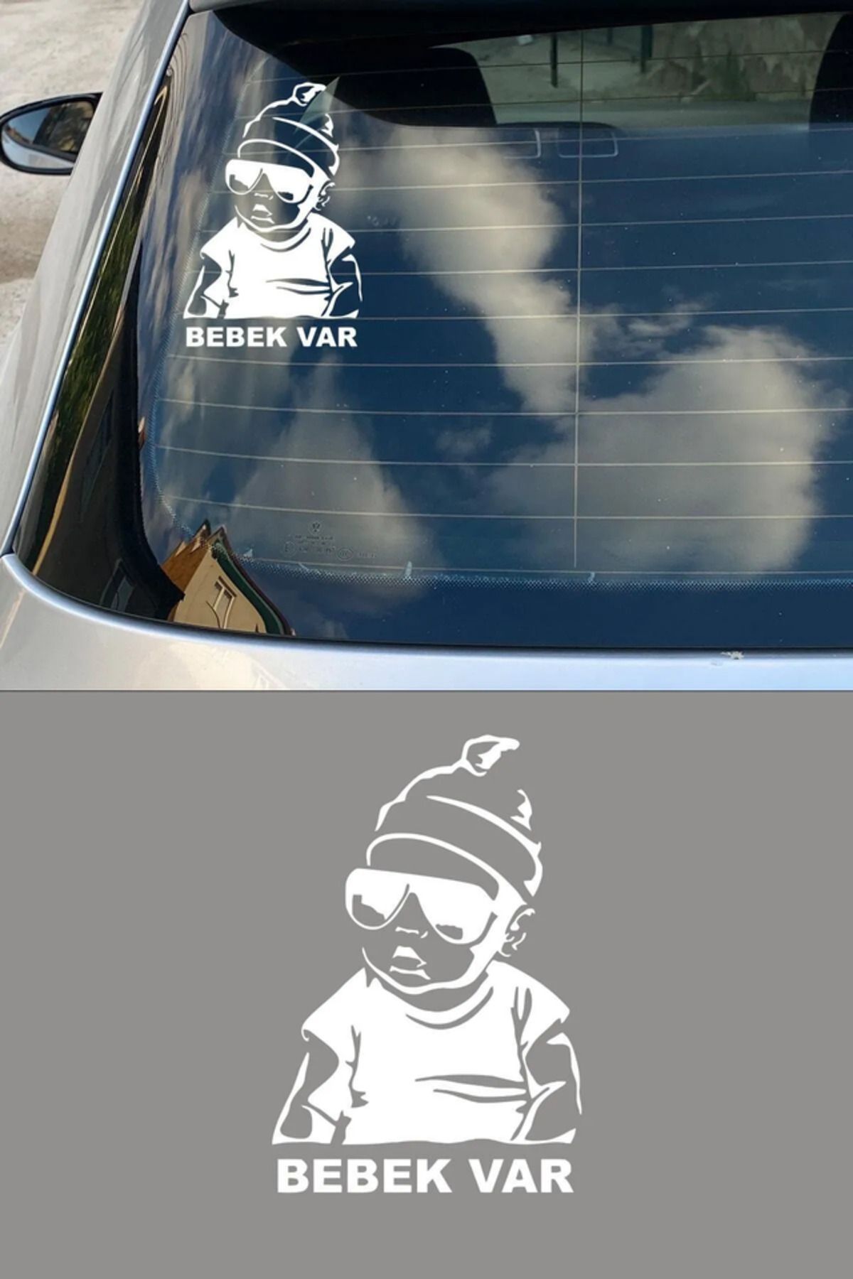 TSC Arka Cam Beyaz Renk Arabada bebek Var Oto Sticker Etiket 20 CM