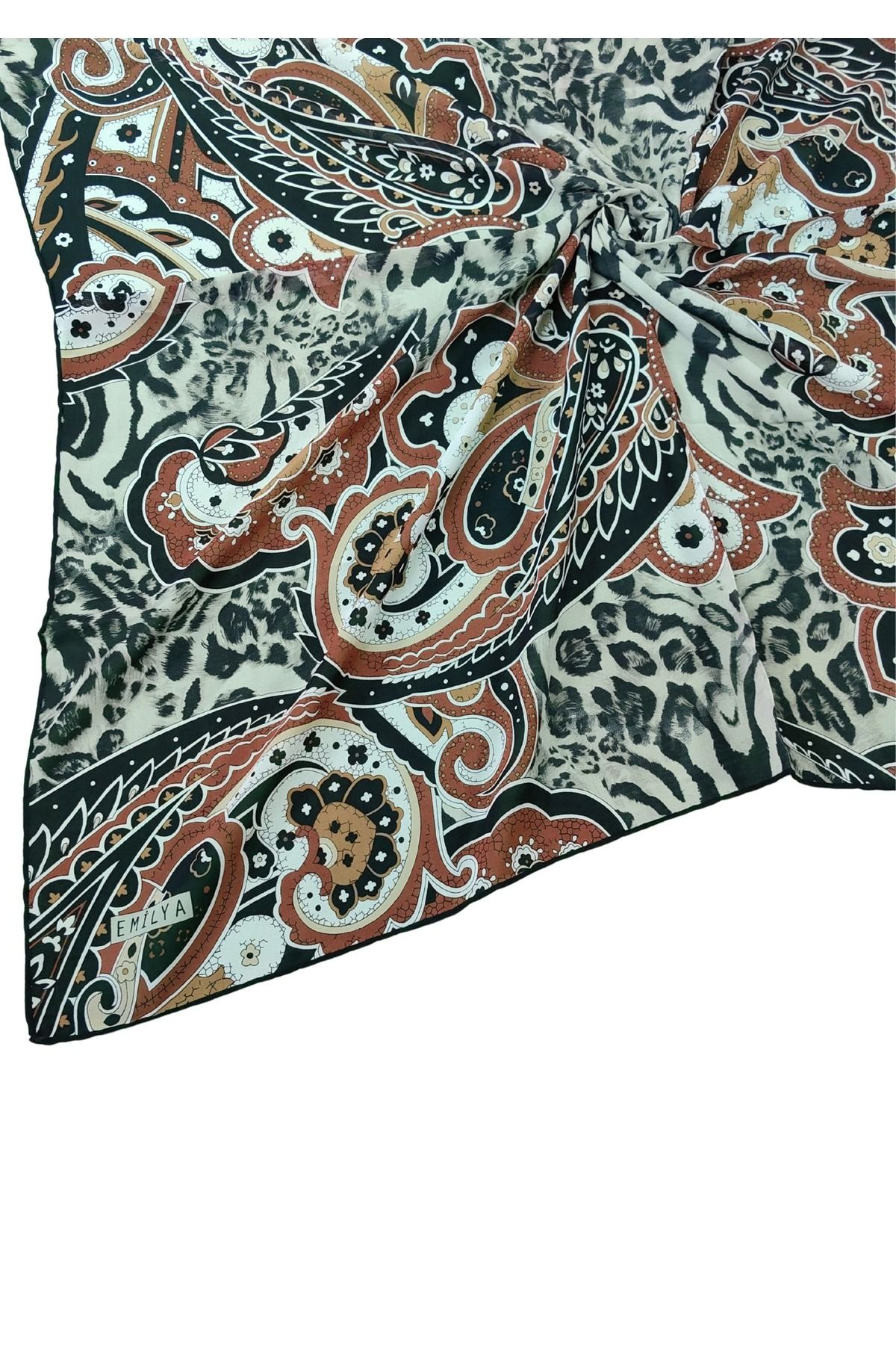 mim eşarp Emilya Fres Krep Leopar Desenli Eşarp 90x90 cm