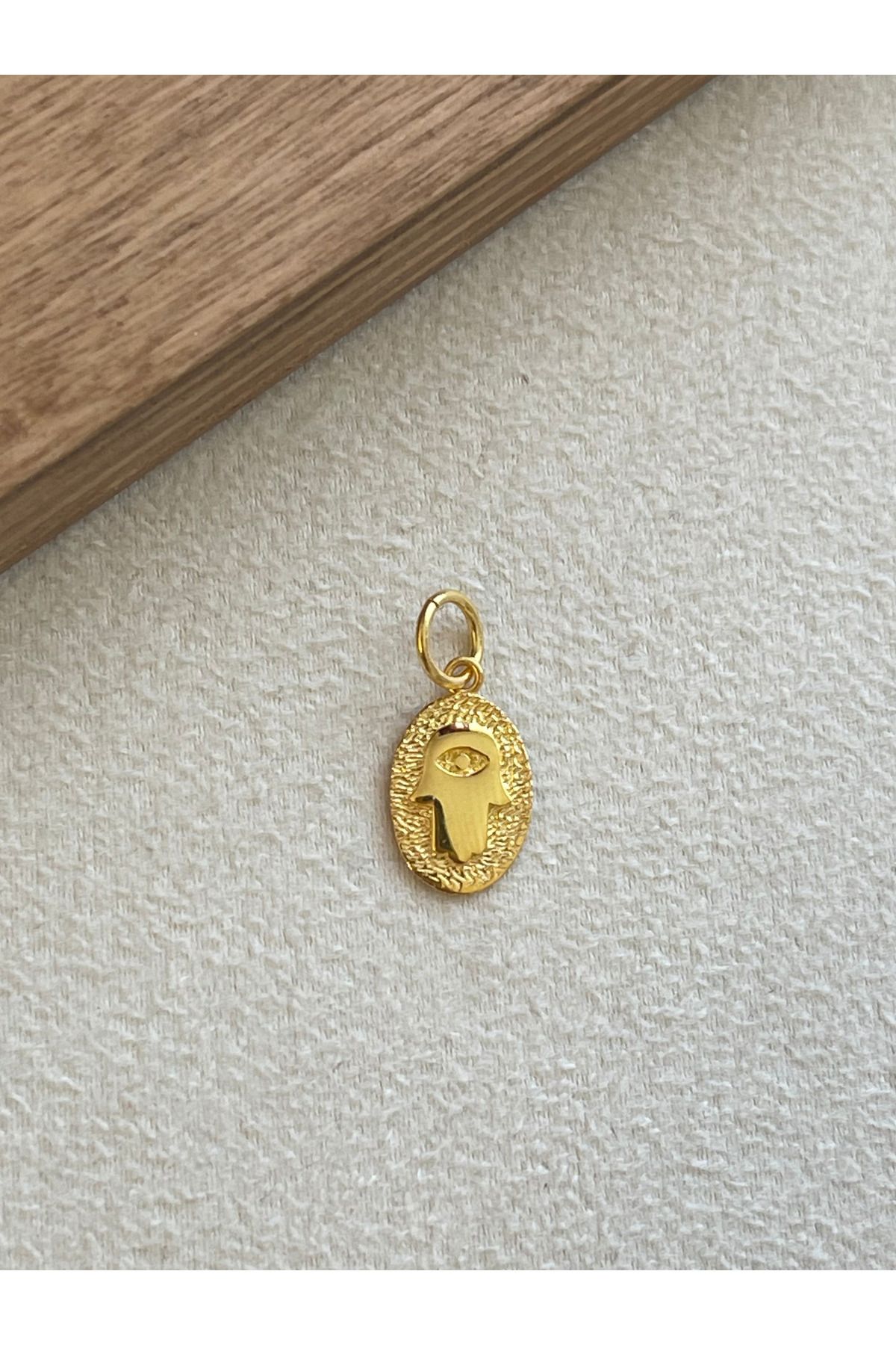Rupen Kraft 925 Ayar Gümüş Gold Renginde Fatma Ana Eli Gümüş Kolye Ucu