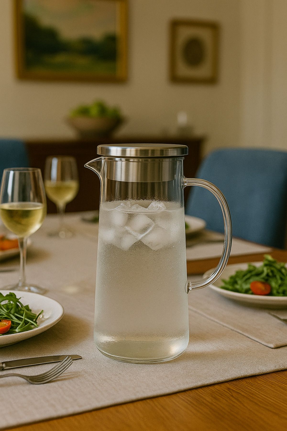 FABES 1500 ml Borosilikat Cam Sürahi – Çelik Kapaklı, Isıya Dayanıklı Modern Şık Tasarım