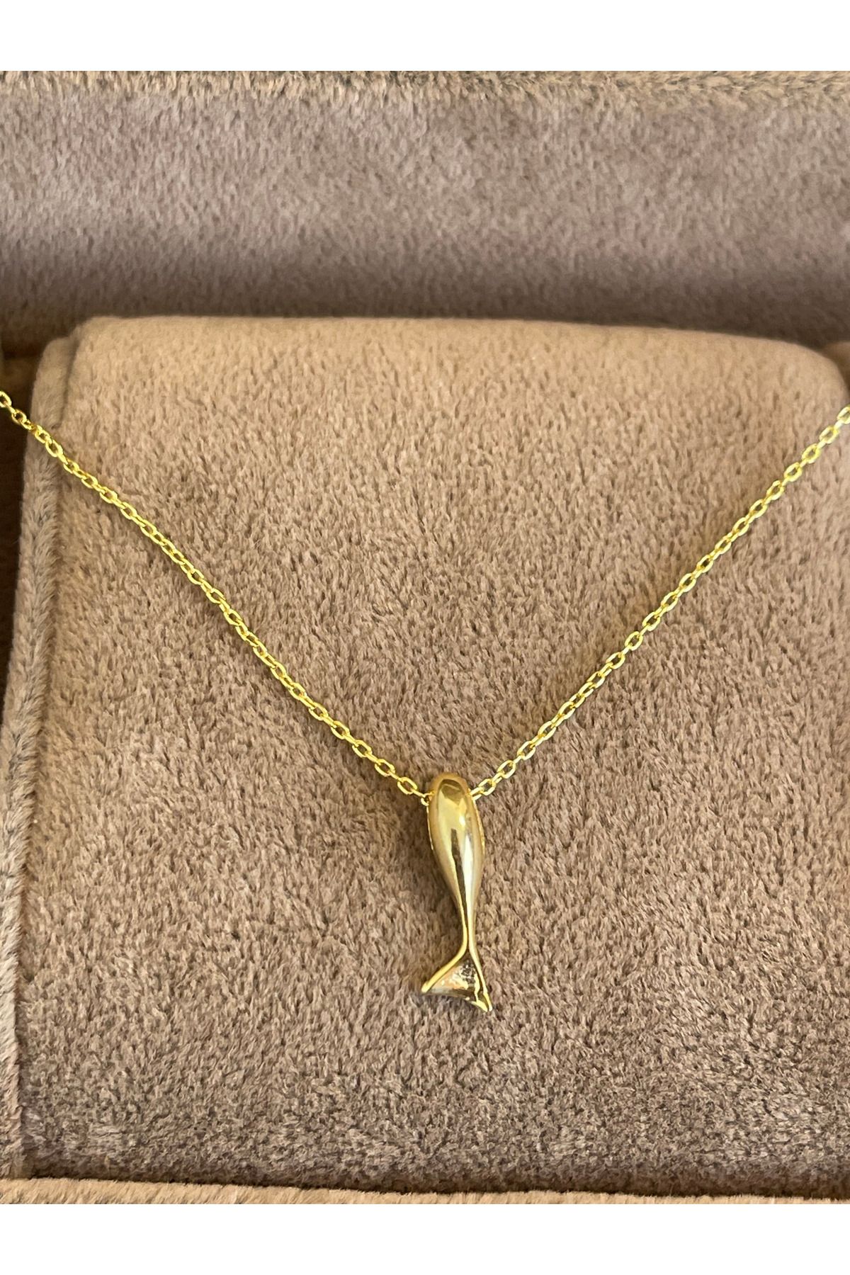 Rupen Kraft 925 Ayar Gümüş Gold Renginde Balıklı Gümüş Kolye