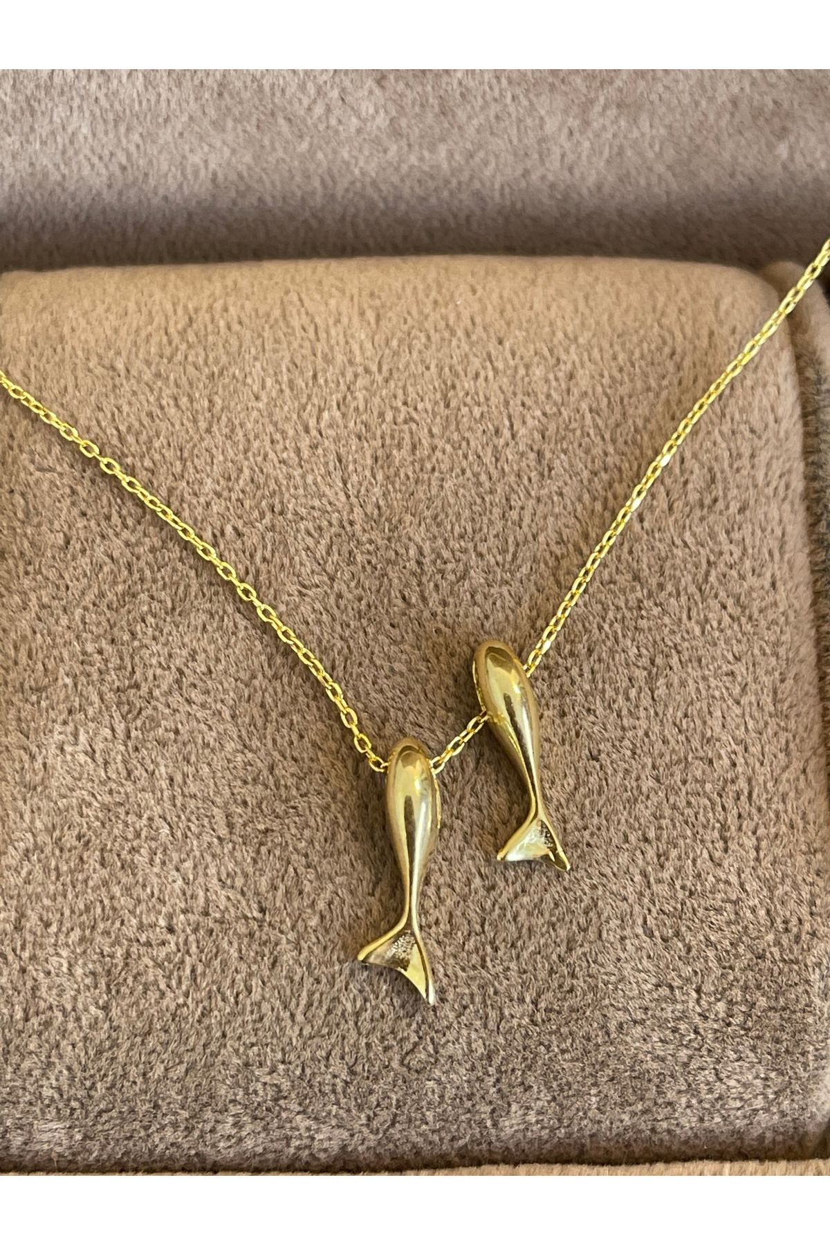 Rupen Kraft 925 Ayar Gümüş Gold Renginde Çift Balıklı Gümüş Kolye