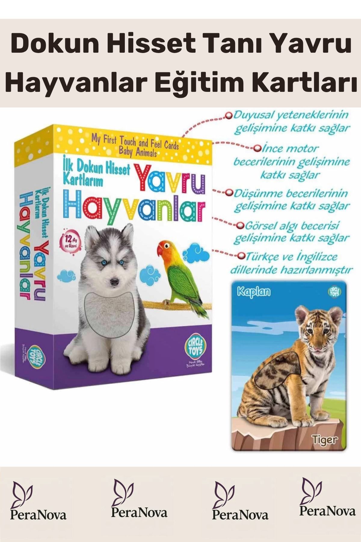 PeraNova Özel Seri Görsel Algı Eğlenceli Öğrenme Gelişim Dokun Hisset Tanı Yavru Hayvanlar Eğitim Kartları