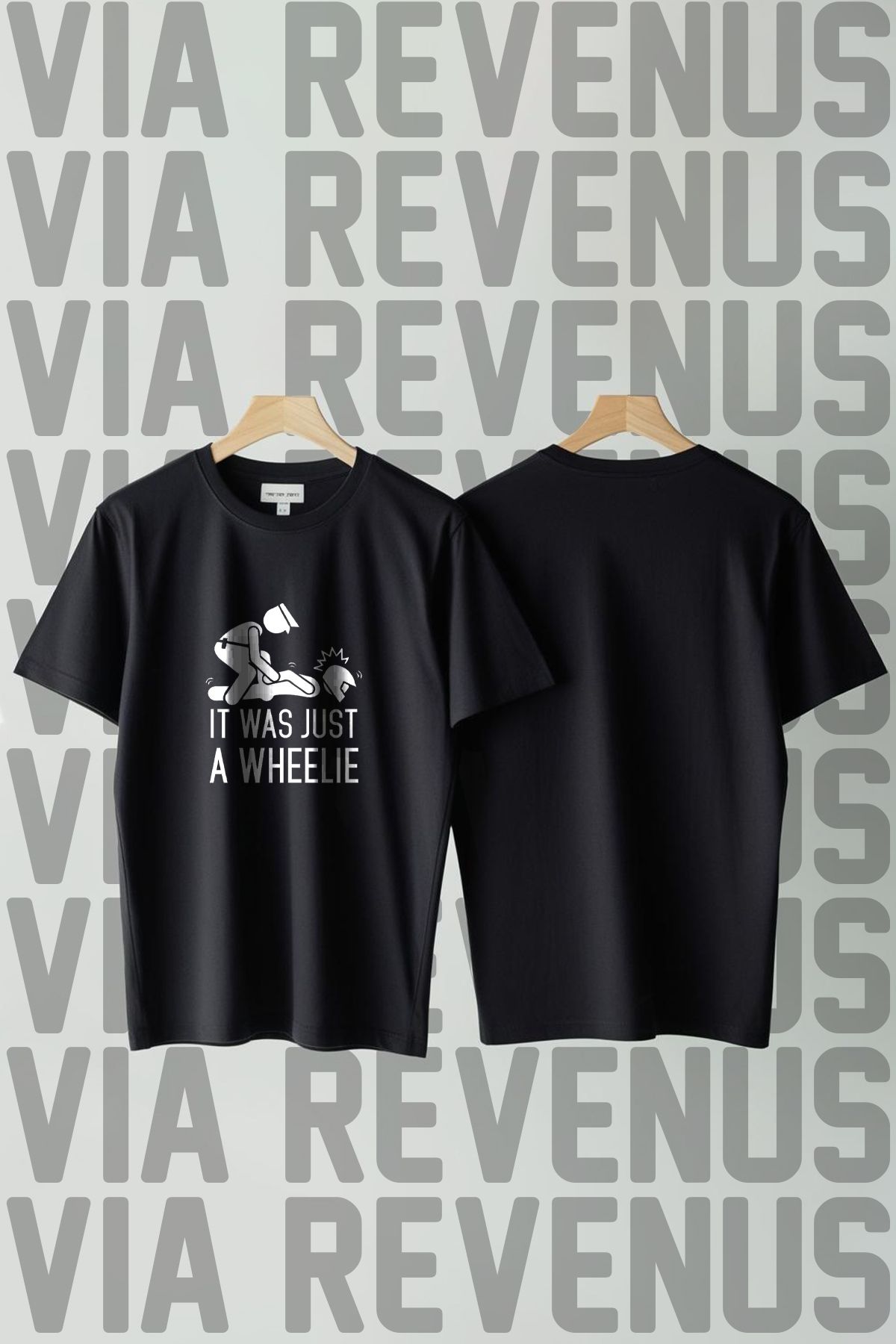 Vordevia Motorcu Baskılı Geniş Kalıp Unisex Bisiklet Yaka Tshirt