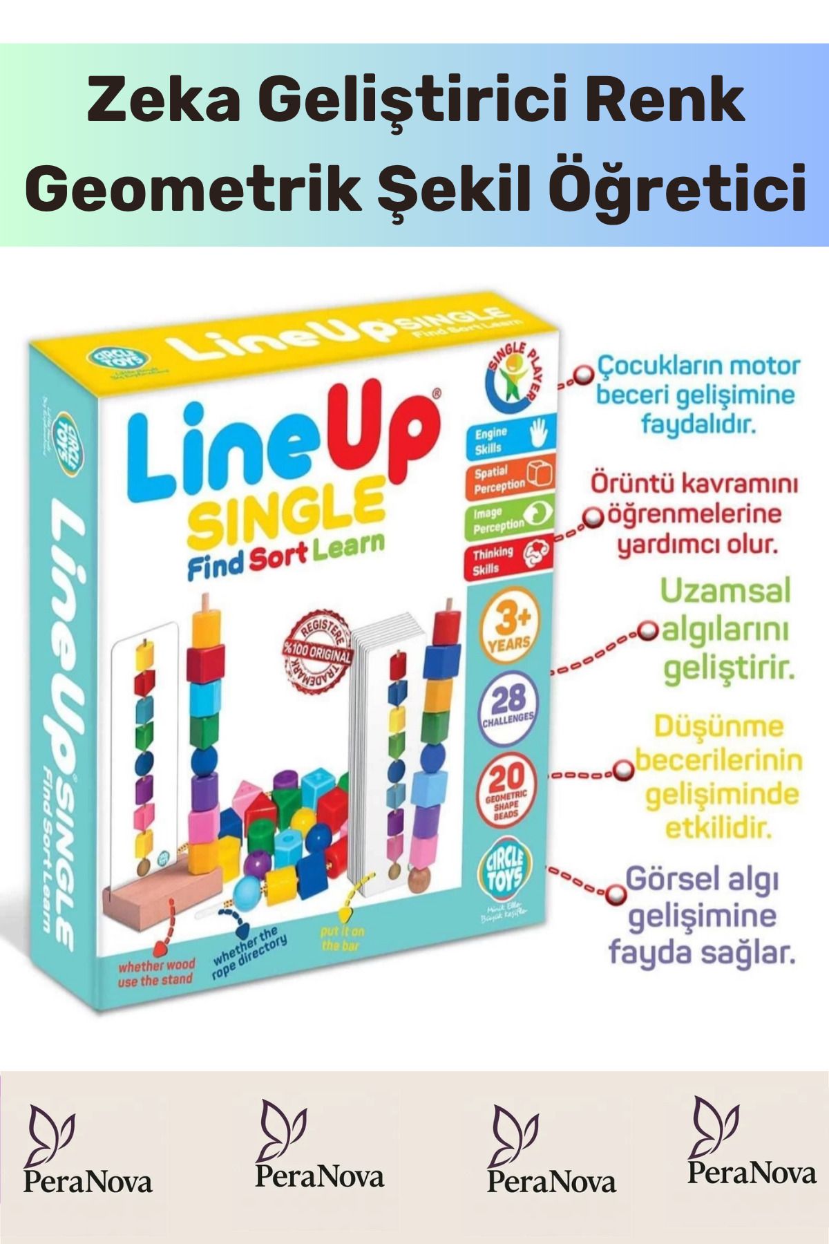 PeraNova Özel Seri Zeka Geliştirici Renk Geometrik Şekil Öğretici Çocuk Lineup Sıngle Bul Sırala Öğren