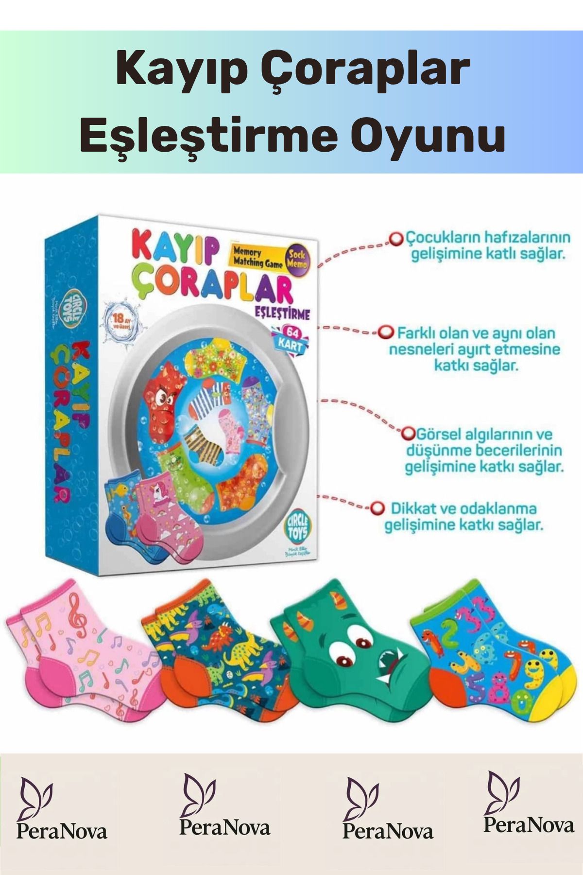 PeraNova Özel Seri Zeka Geliştirici Eğitici Çocuk El Göz Kordinasyonu Kayıp Çoraplar Eşleştirme Oyunu