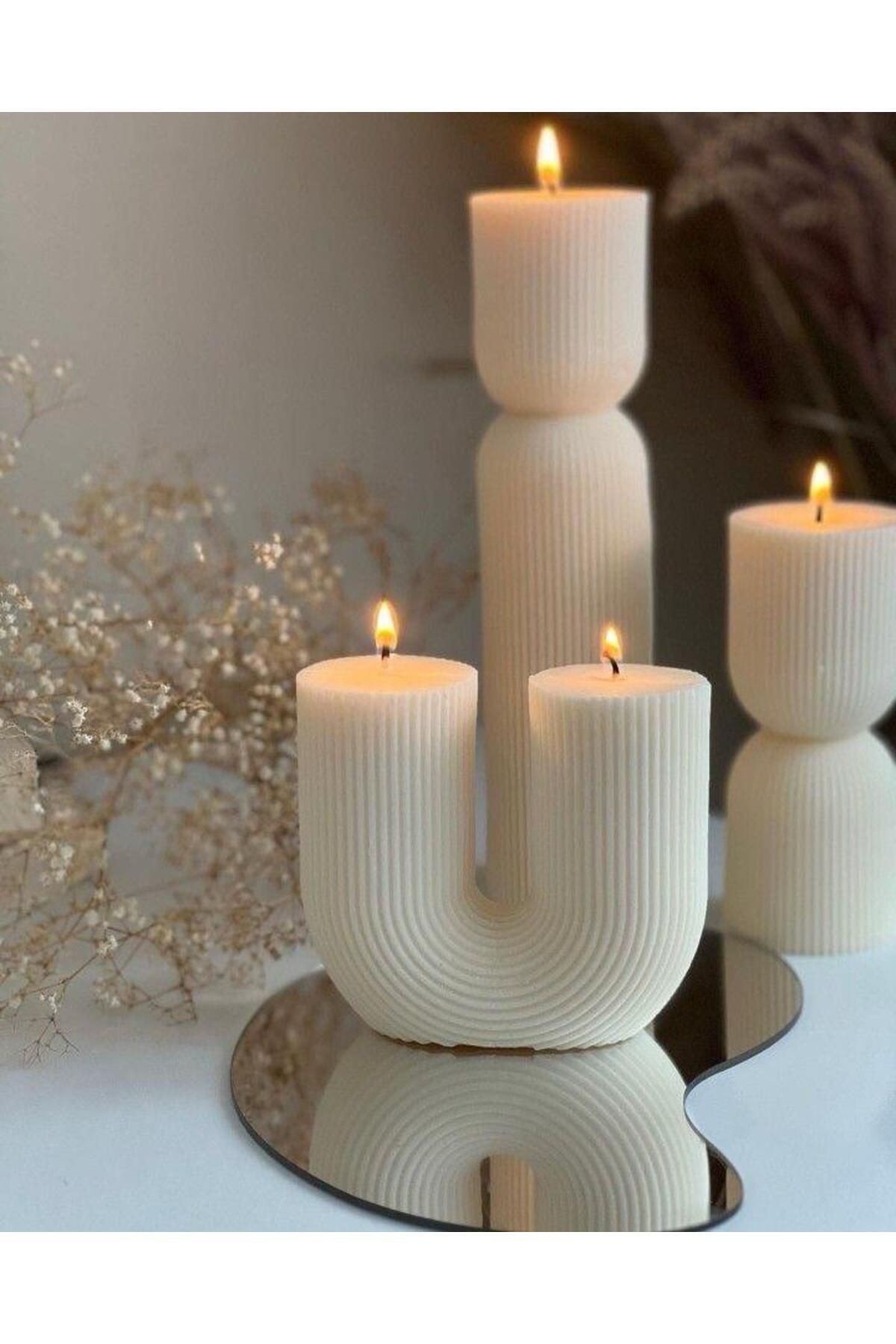 SCA CANDLE Dekoraitf mum U model +çokgen toplam 3 parça