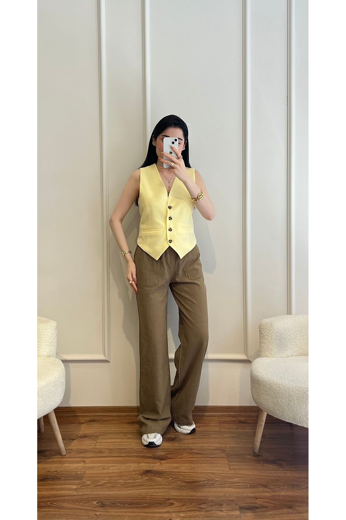 Zims Butik Cep Detaylı Keten Pantolon Haki