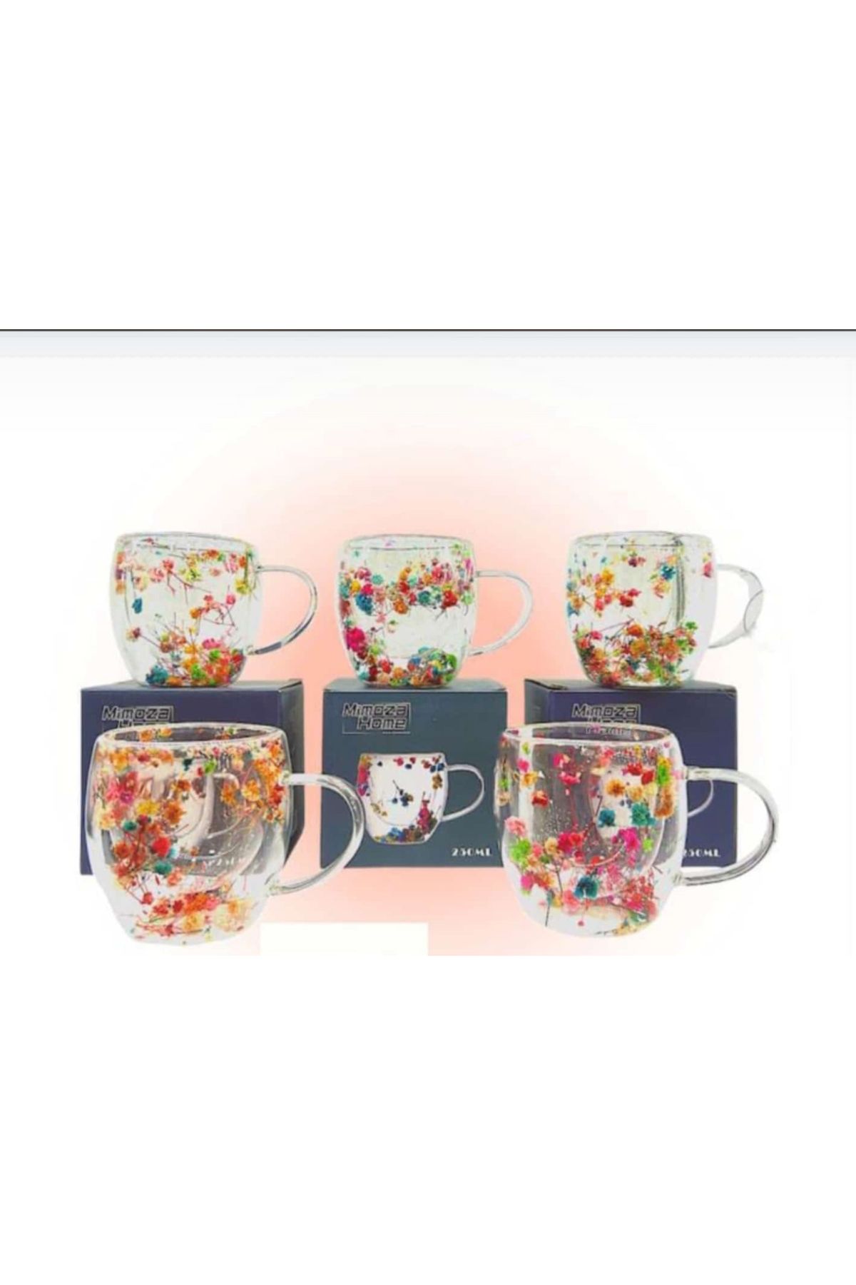 Home 250 Ml Isıya Dayanıklı Borosilikat Çift Çidarlı Flower Çiçekli Bardak | Çiçekli Kahve Sunum Bardağı