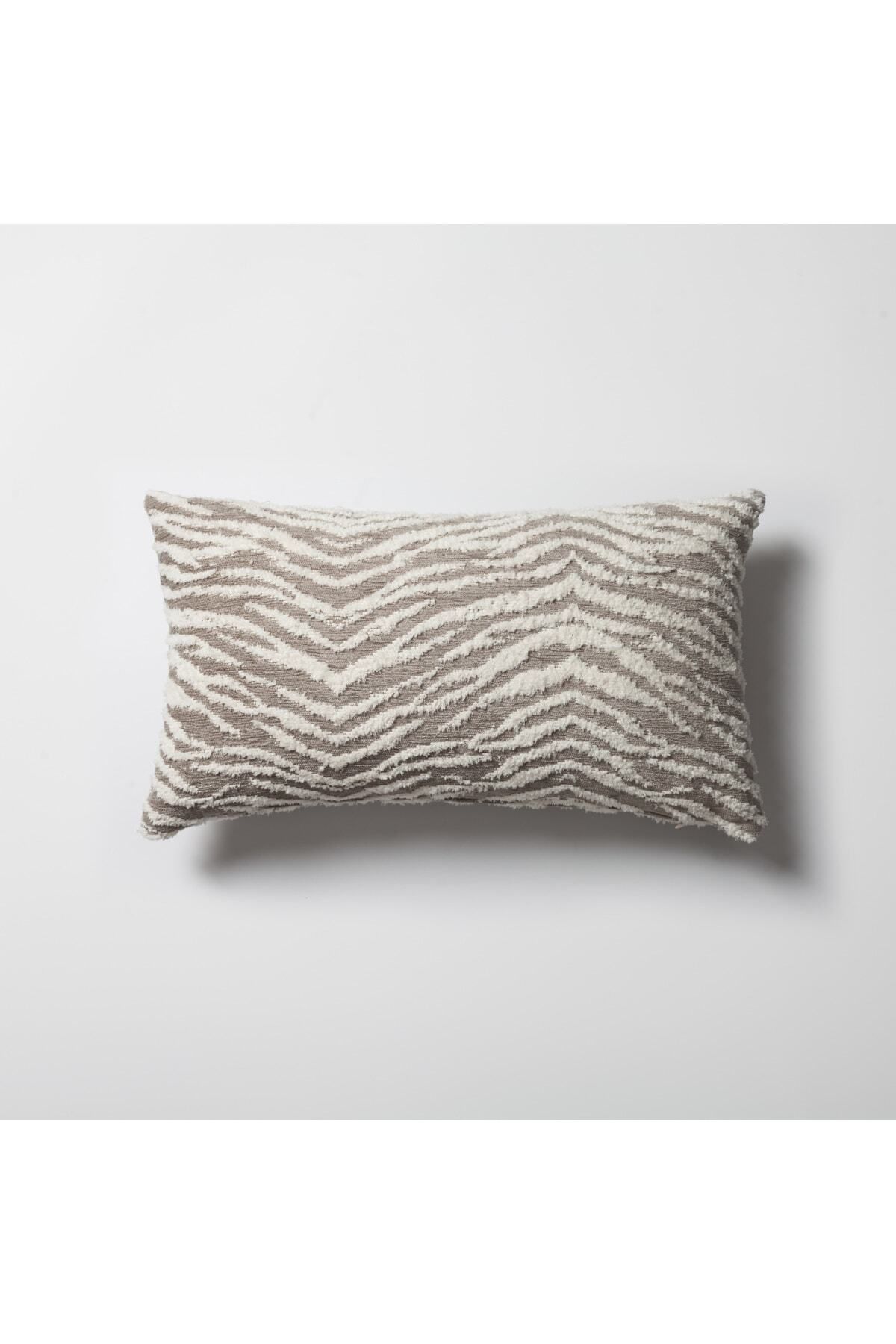Saatistan Geometrik Zebra Desenli Kırlent 30x50 İç Yastık Dahil, Vizon Renk