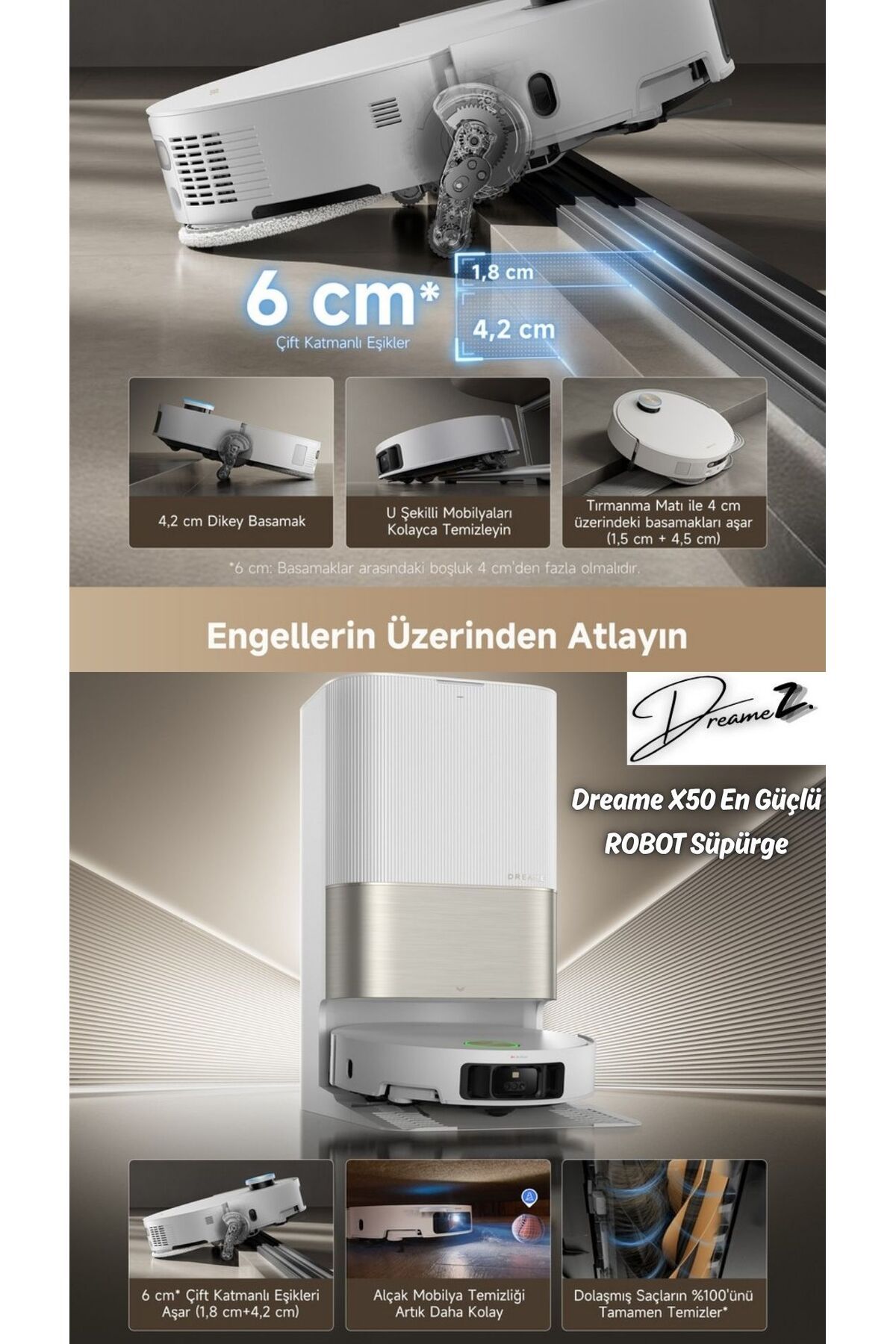 Dreame Drmz Wett & Dry X50 Ultra Complete Vacumix Cleaner Robot Süpürge, 20.000 BİN PA,4.5 Litre Su Haznesi