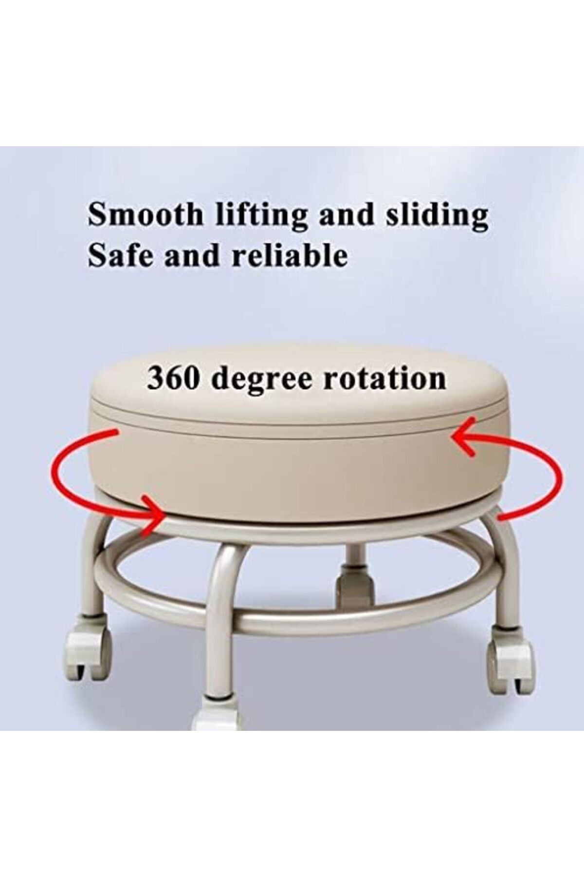 Generic-Low rolling stool with wheels, 360° rotating stool, 360° swivel caster, PU leather rolling stool, 3