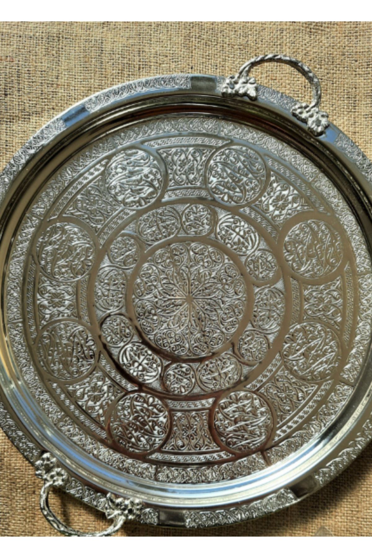 Efsoon Organics İşlemeli Bakır Tepsi 36 cm
