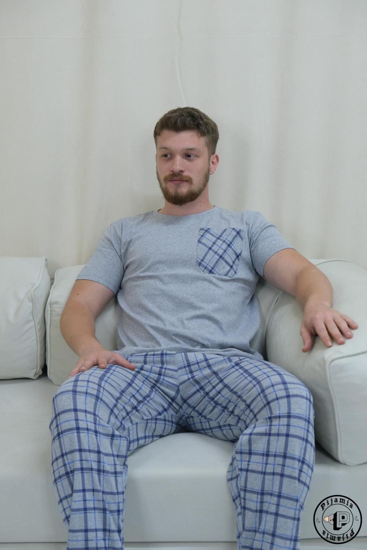 Pijamia AÇIK GRİ EKOSE DESENLİ KISA KOL ERKEK PİJAMA TAKIMI
