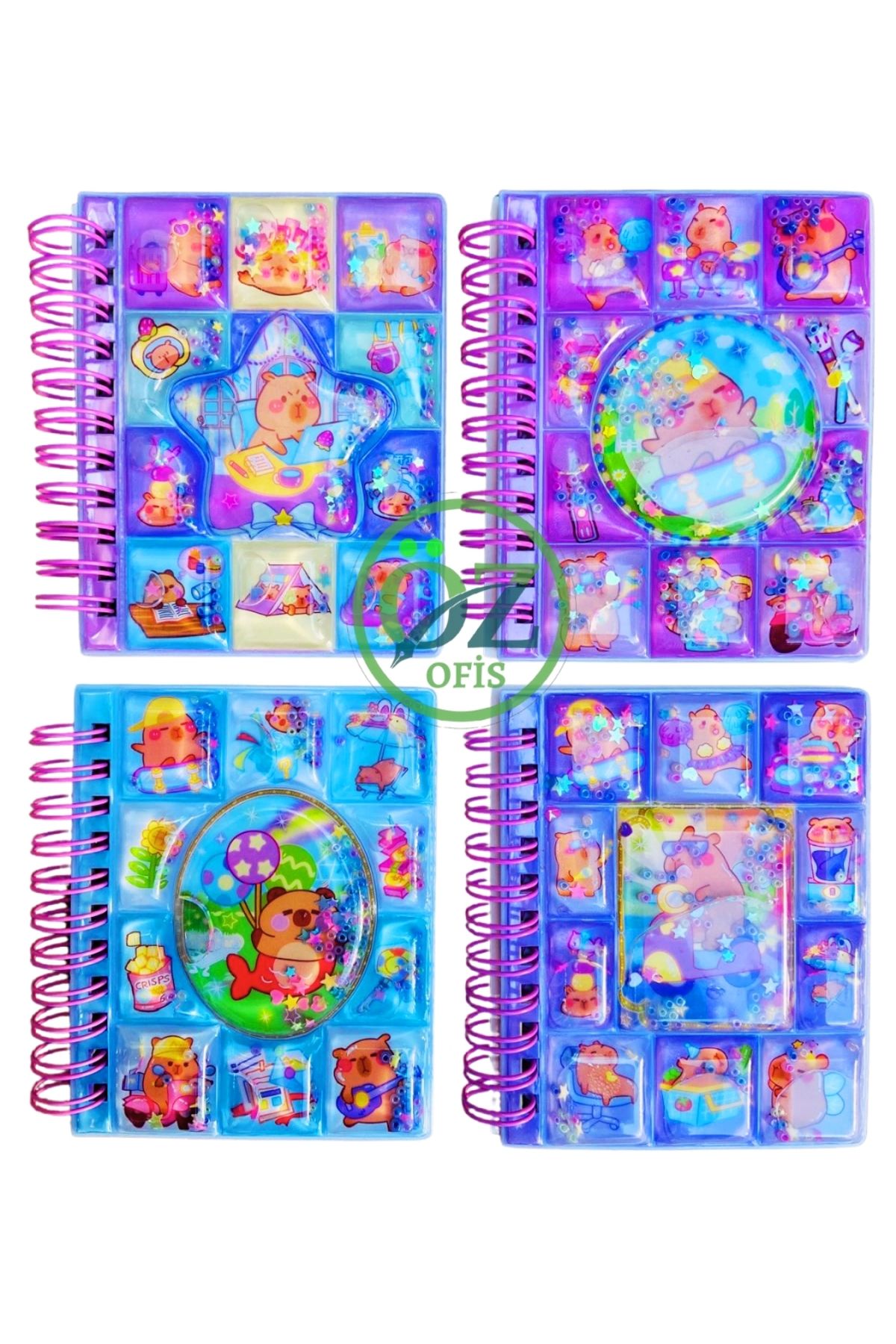 ÖZ OFİS Capybara Kapibara 3D Sulu Kapak Sticker ve Not Defteri Çizgili
