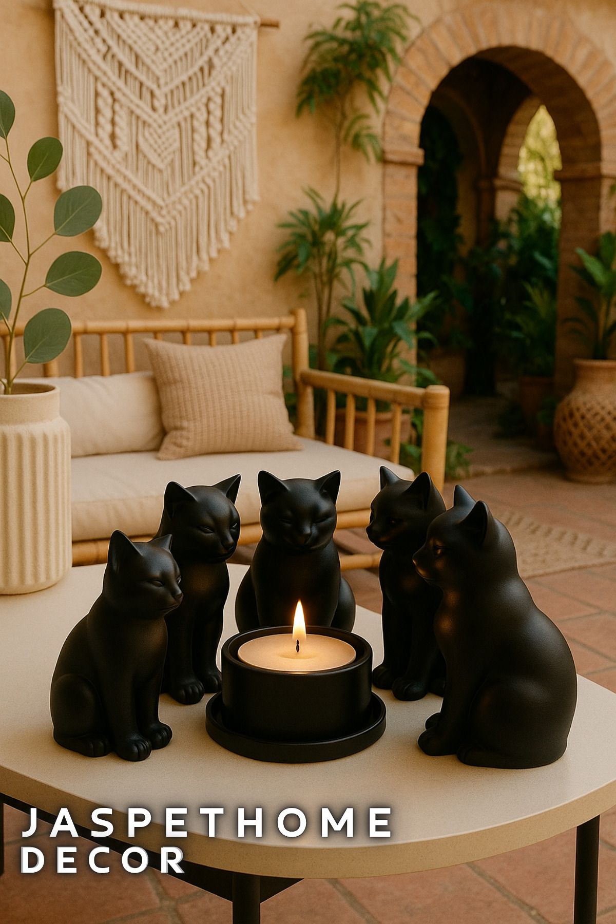 APJ STORE SINCE 2020 Dekoratif Ritüel Mistik Kediler Tea Light Mumluk Bereket 14 x 10 cm Hediyeli