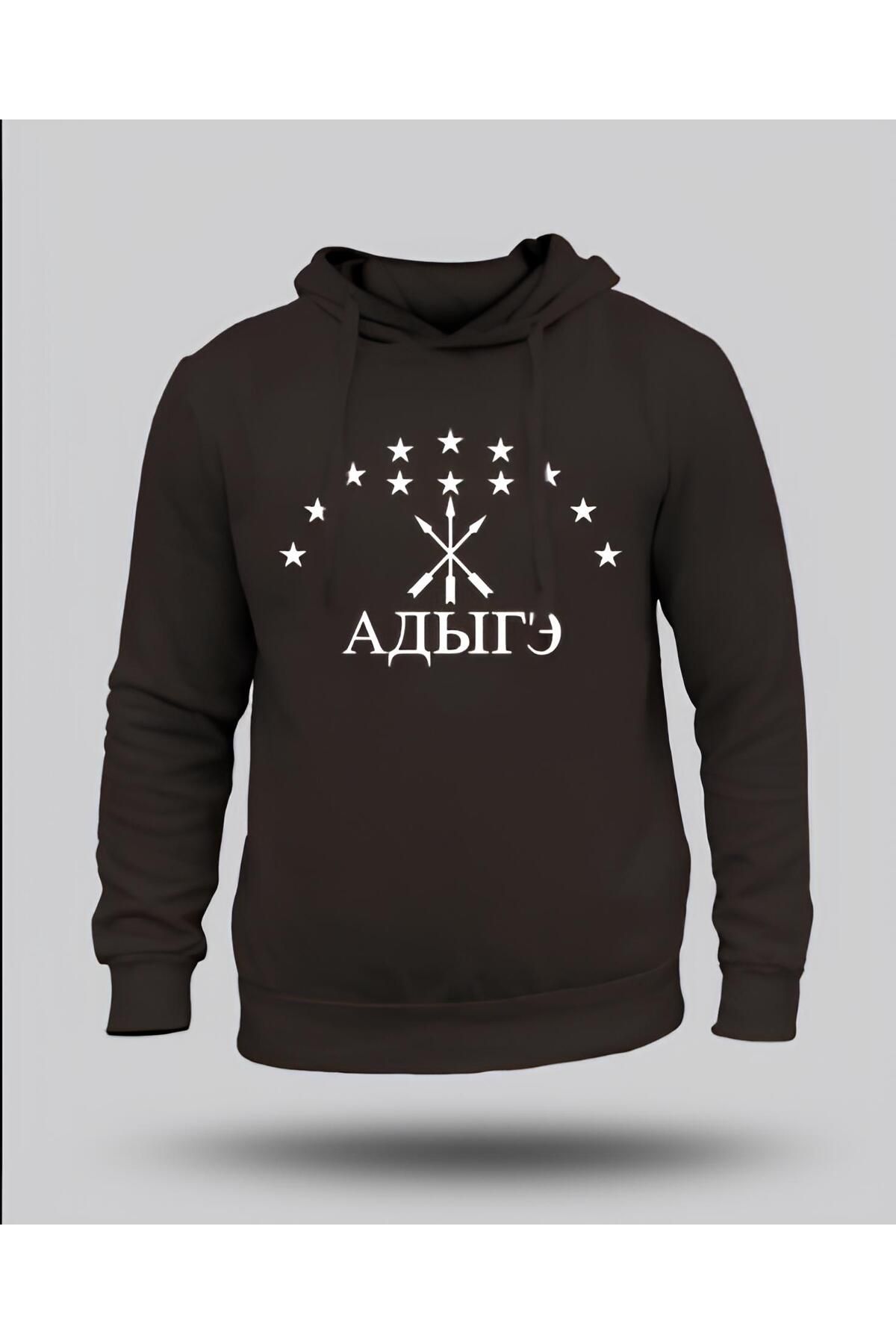 DZİWAWA Adige Bayrak Baskılı Çerkes Unisex Kapşonlu Hoodie