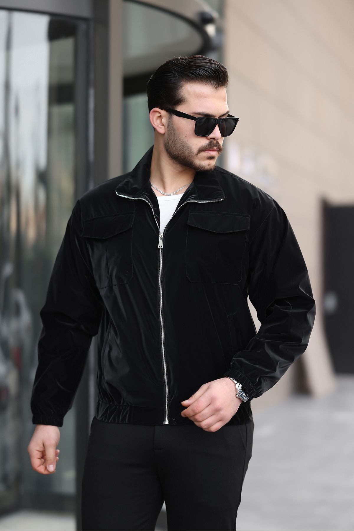 Renvo butik Erkek Siyah Fermuarlı Şık Mevsimlik Ceket