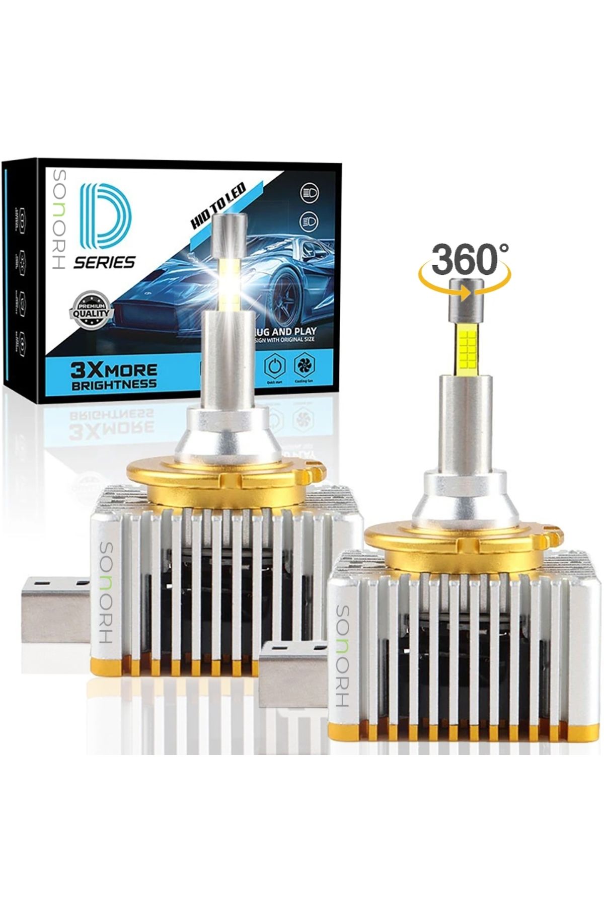 SONORH-Xenon LED Bulbs D3S/R, 190W, 30,000 Lumens, 3rd Generation LEDs, 4 Sides 360°, Canbus Plug&Play 1