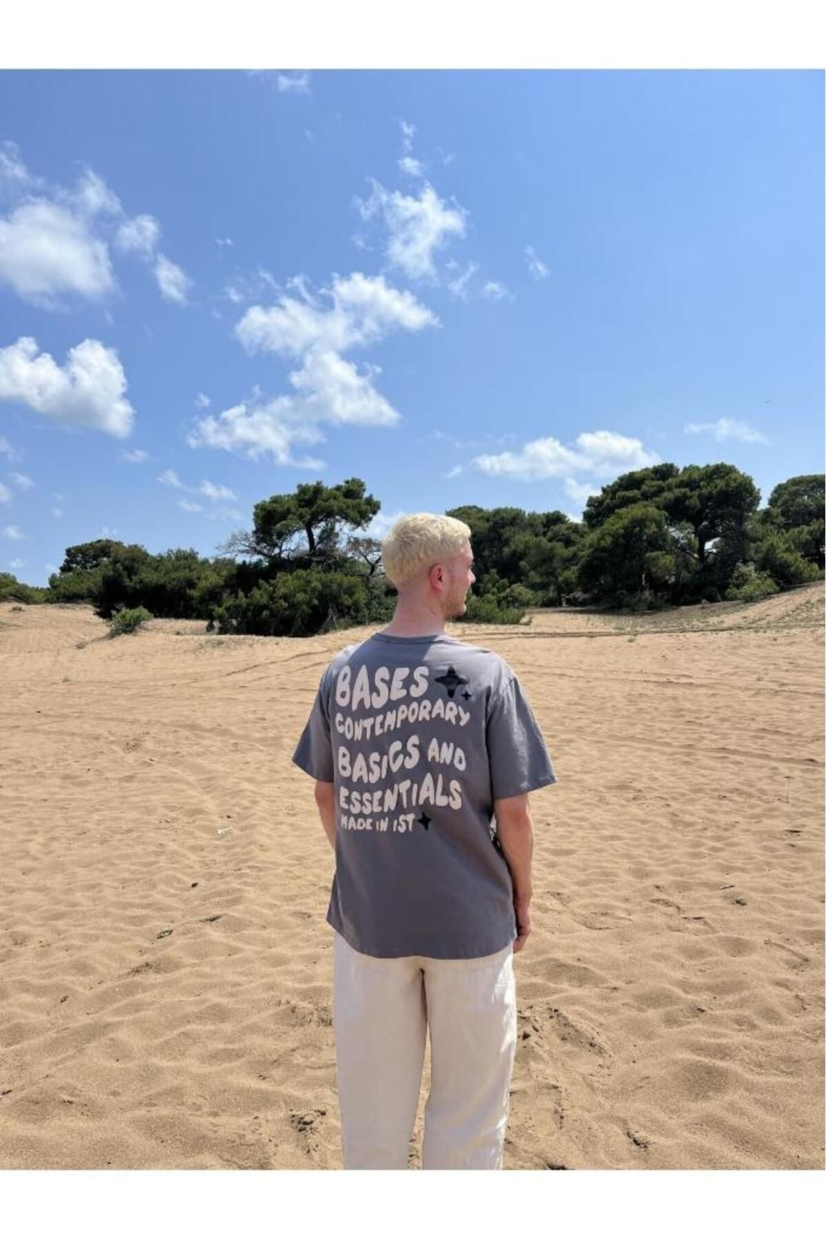 bases. Erkek Baskılı Bisiklet Yaka Oversize T-shirt