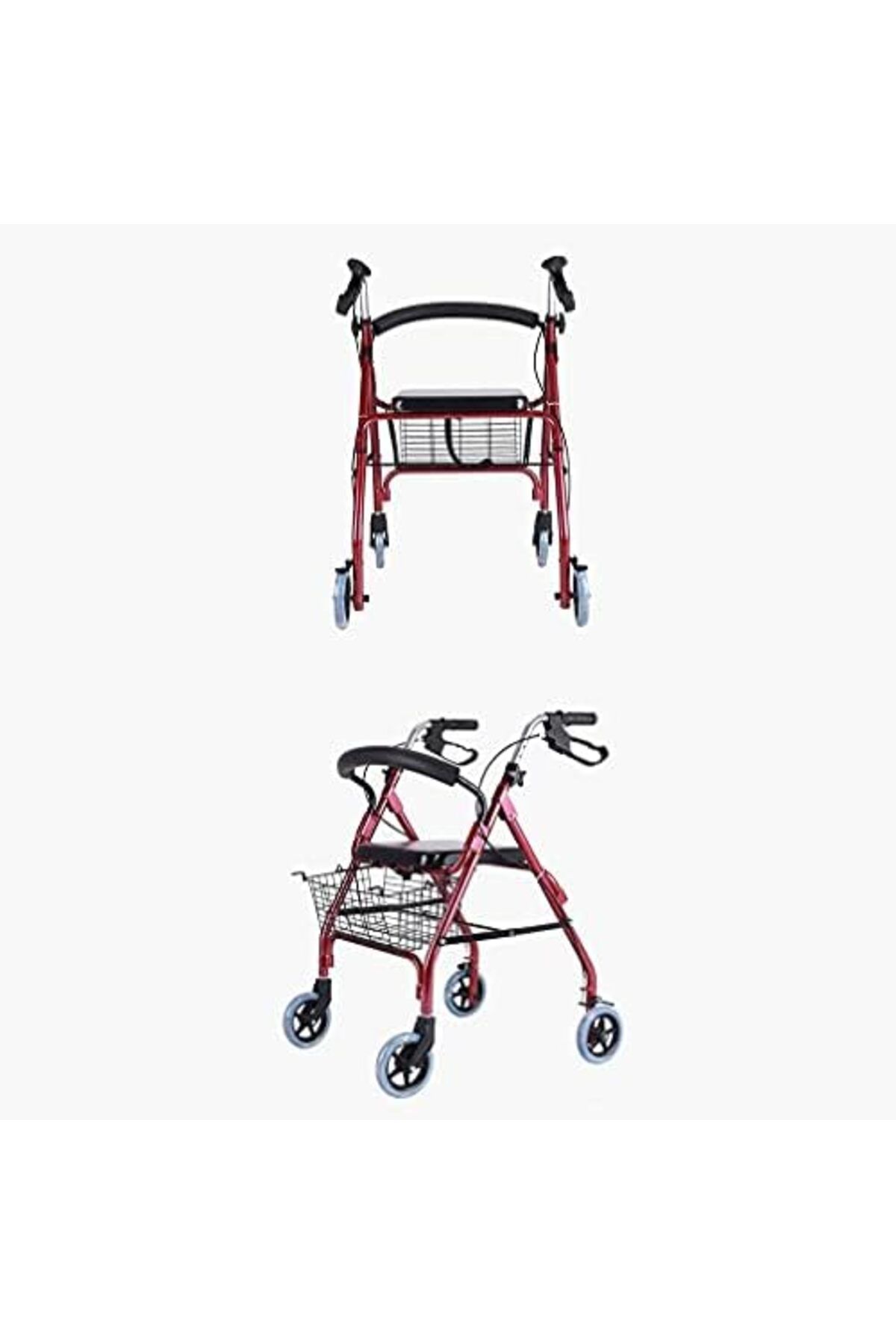 genri-Foldable Walker with 4 Wheels, Dual Brake System, Rotating Medical Walker with Basket for Elderly, 8 5