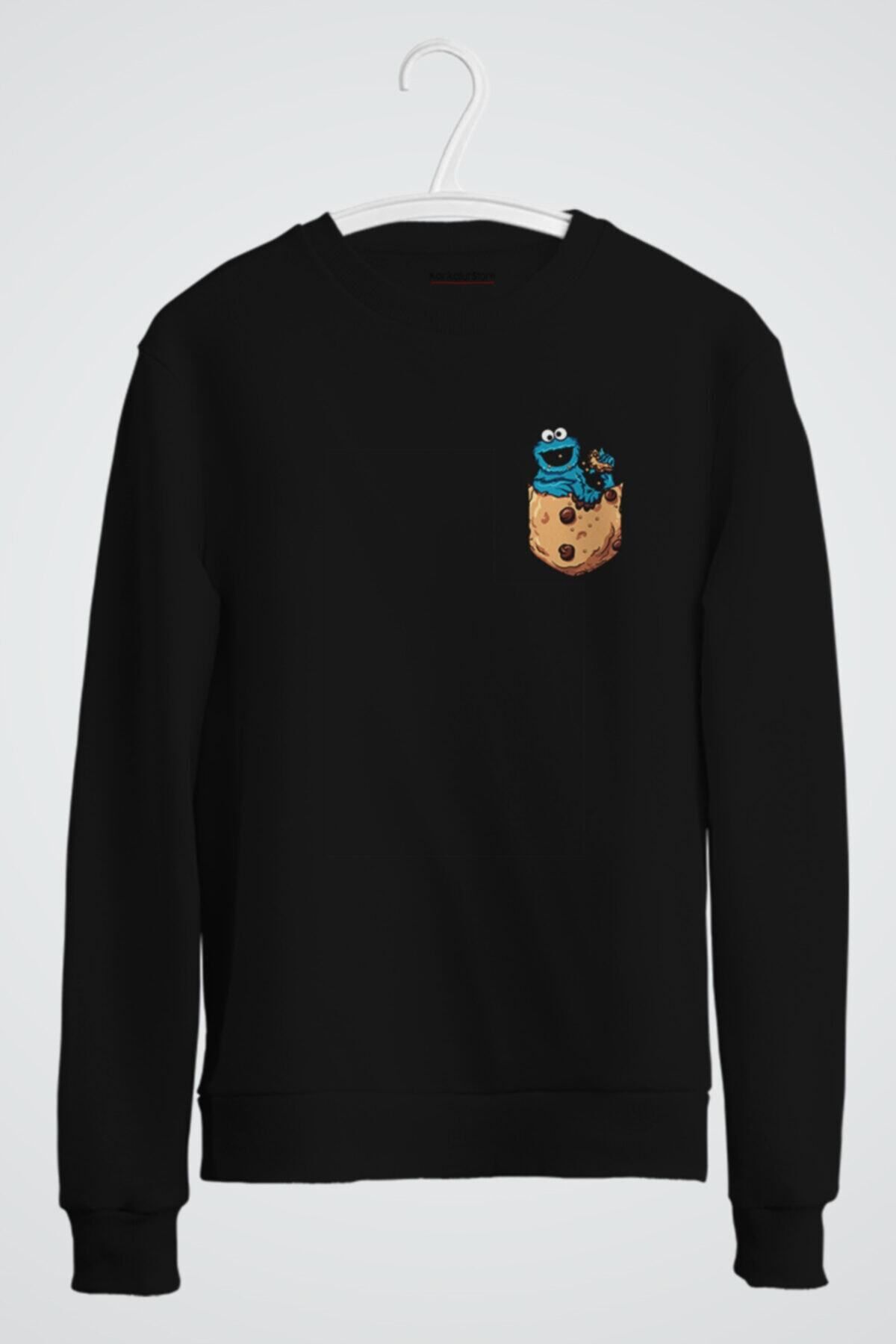 karikatürstore Monster Cookie In Pocket Baskılı Sweatshirt