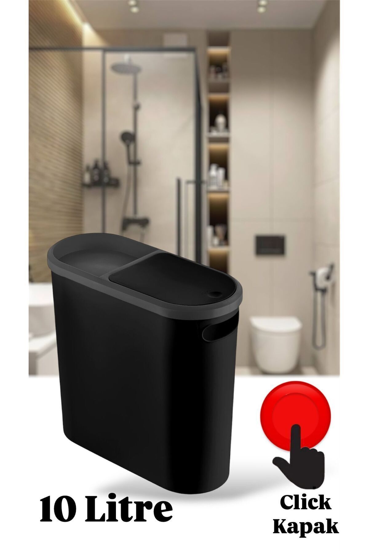 teknotrust Siyah 10 Lt Click Çöp Kovası, Mutfak ve Banyo için şık ve pratik çözümler