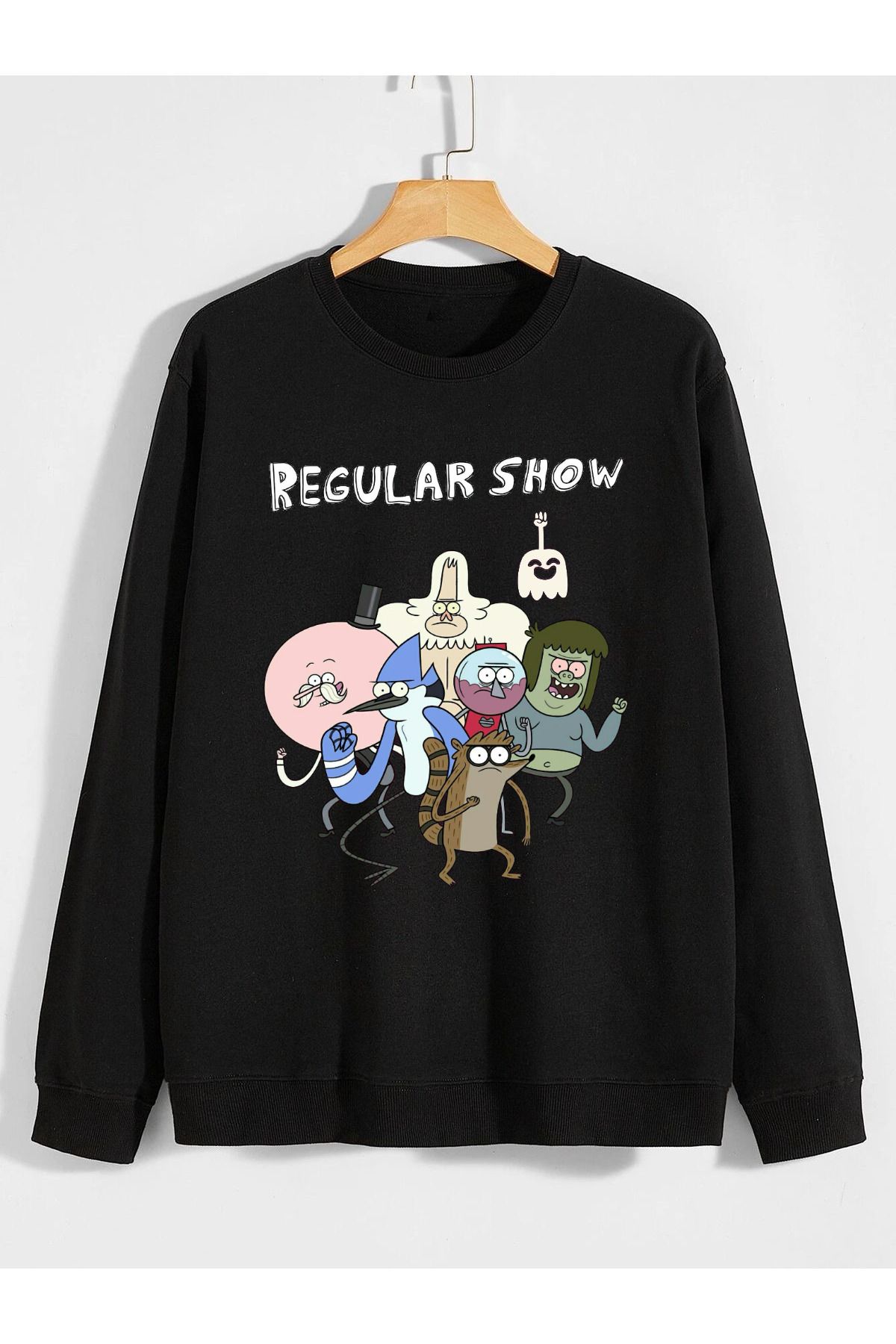 karikatürstore regular show sürekli dizi baskılı 0 yaka (bisiklet yaka) sweatshirt