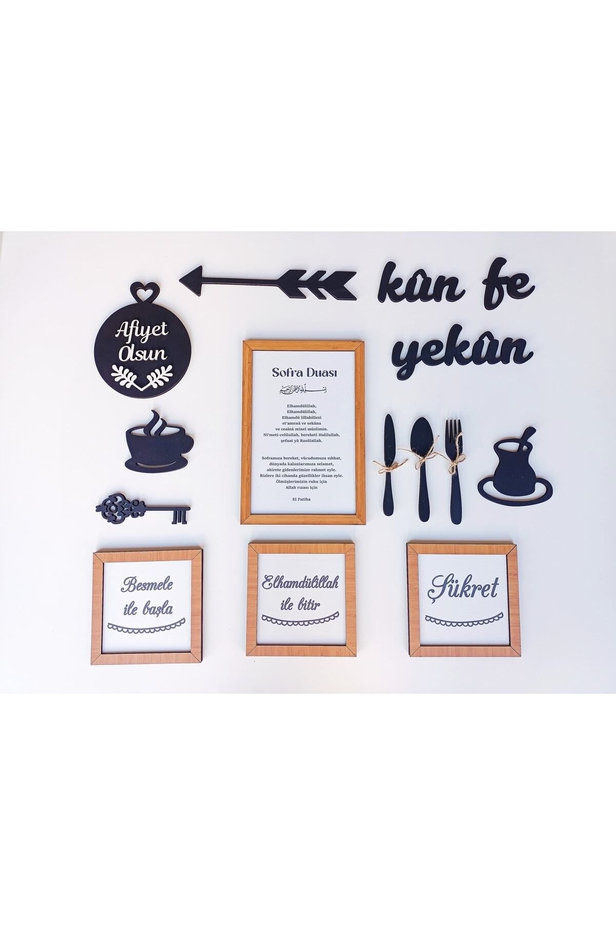 Saatistan Kahverengi duvar pano çerçevesi, mutfak dekoru, dua ve şükür temalı set