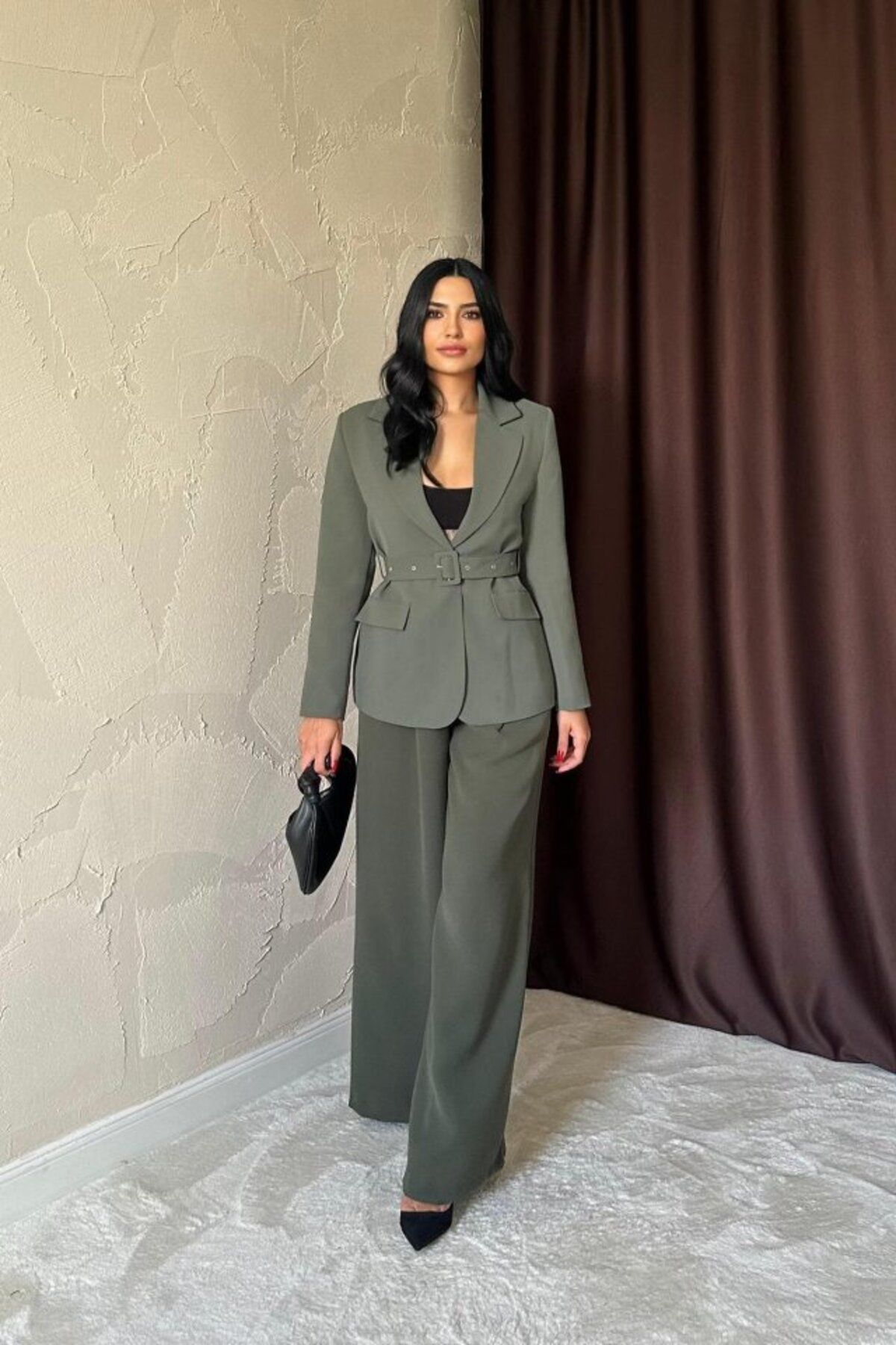 hepimiz alalım Haki Pileli Comfort Pantolon