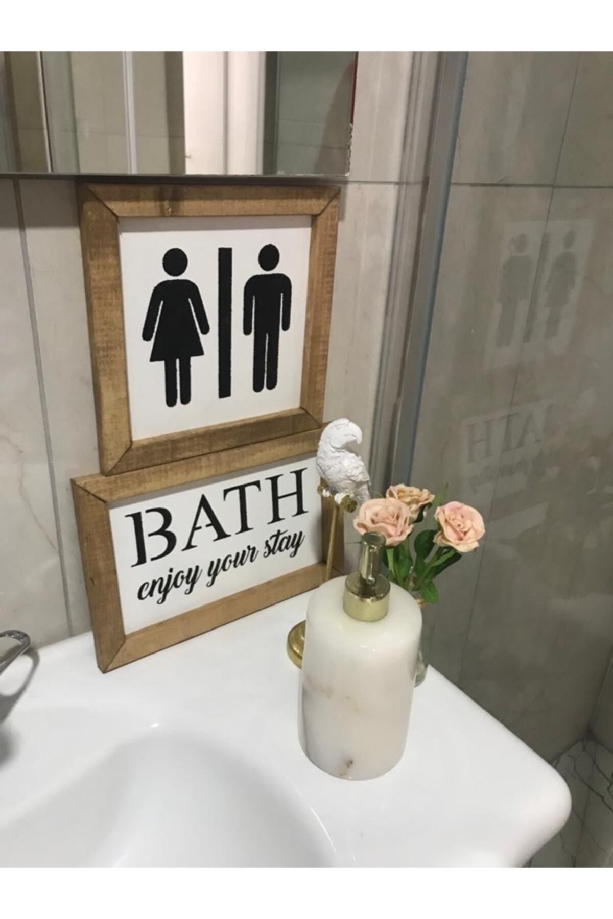 Saatistan Doğal Ahşap Banyo Dekor 2'li Pano, şık ve sade tasarım, kaliteli malzeme
