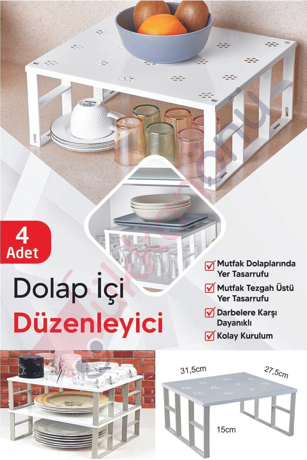 teknotrust Turkuaz 4'lü Dolap İçi Raf Düzenleyici, Bardak ve Organizatör, Şık ve Pratik Kullanım