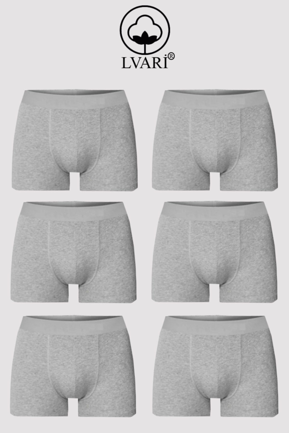 Lvari Erkek Pamuklu Likralı Gri Boxer 6'lı