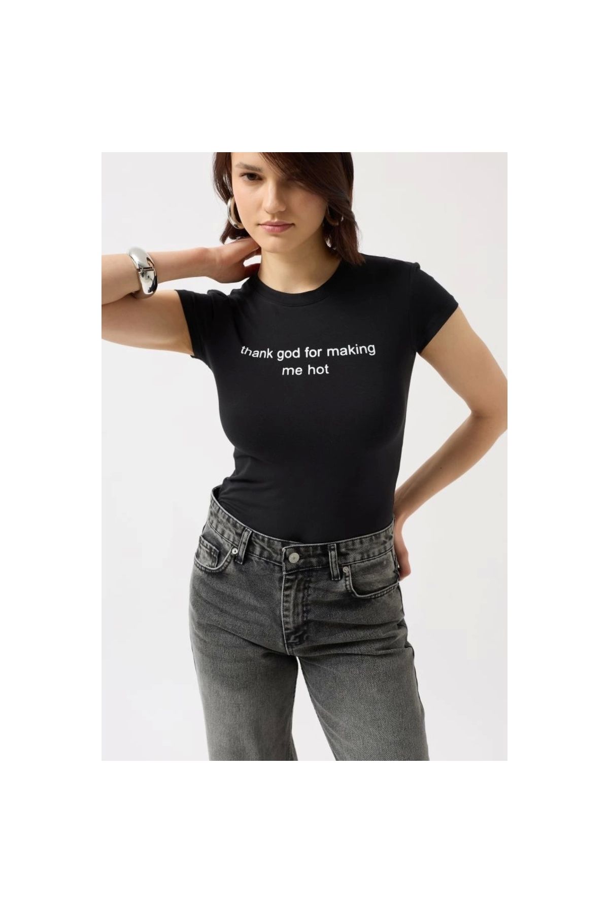 Marsilyan - Baskılı Likralı Crop TShirt