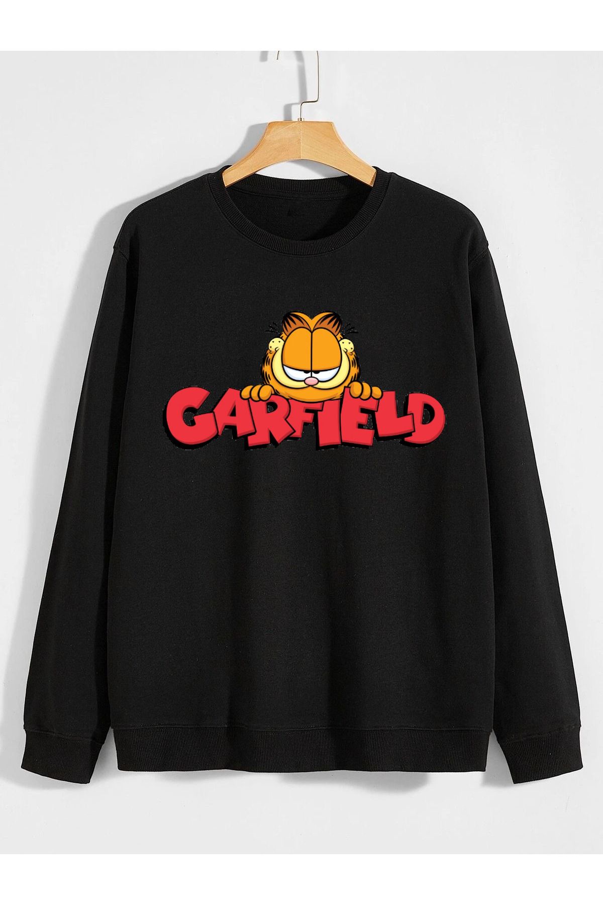 karikatürstore kedi garfield çizgi film baskılı 0 yaka (bisiklet yaka) sweatshirt