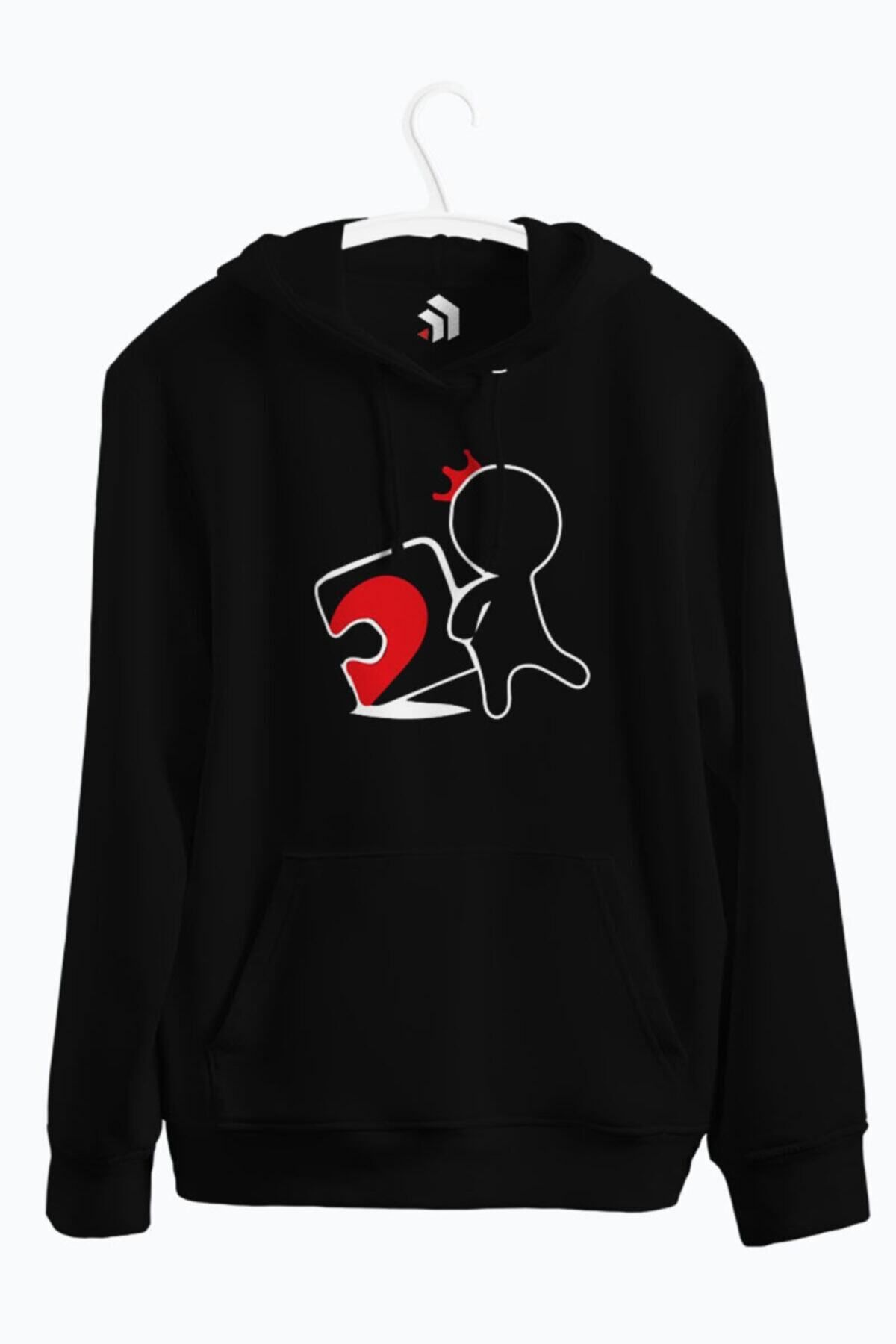 karikatürstore Sensiz Eksik Eşleşen Çift Baskılı Kapşonlu Sweatshirt