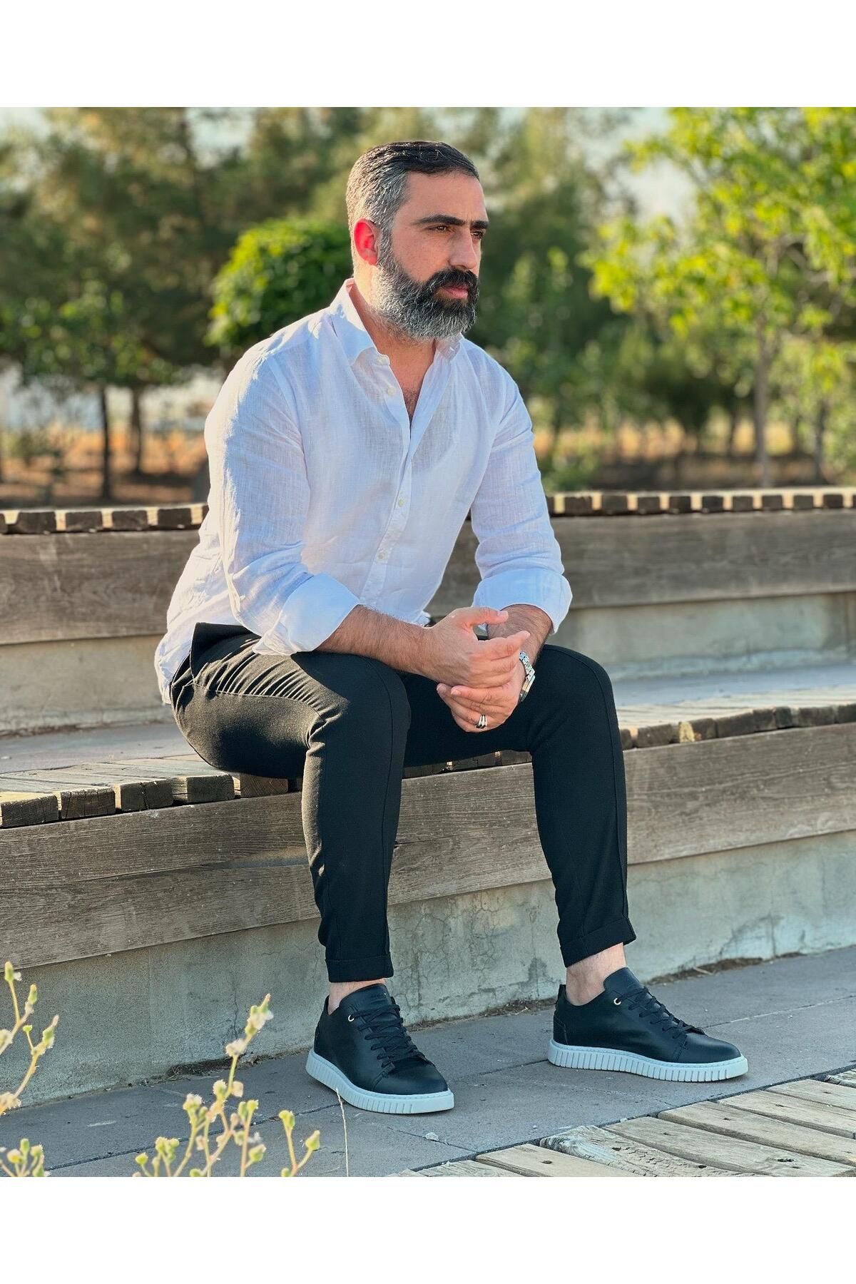 ByItallanoshoes BLACK SEMDO 0988 HAKİKİ DERİ GÜNLÜK ERKEK SNEAKER AYAKKABI