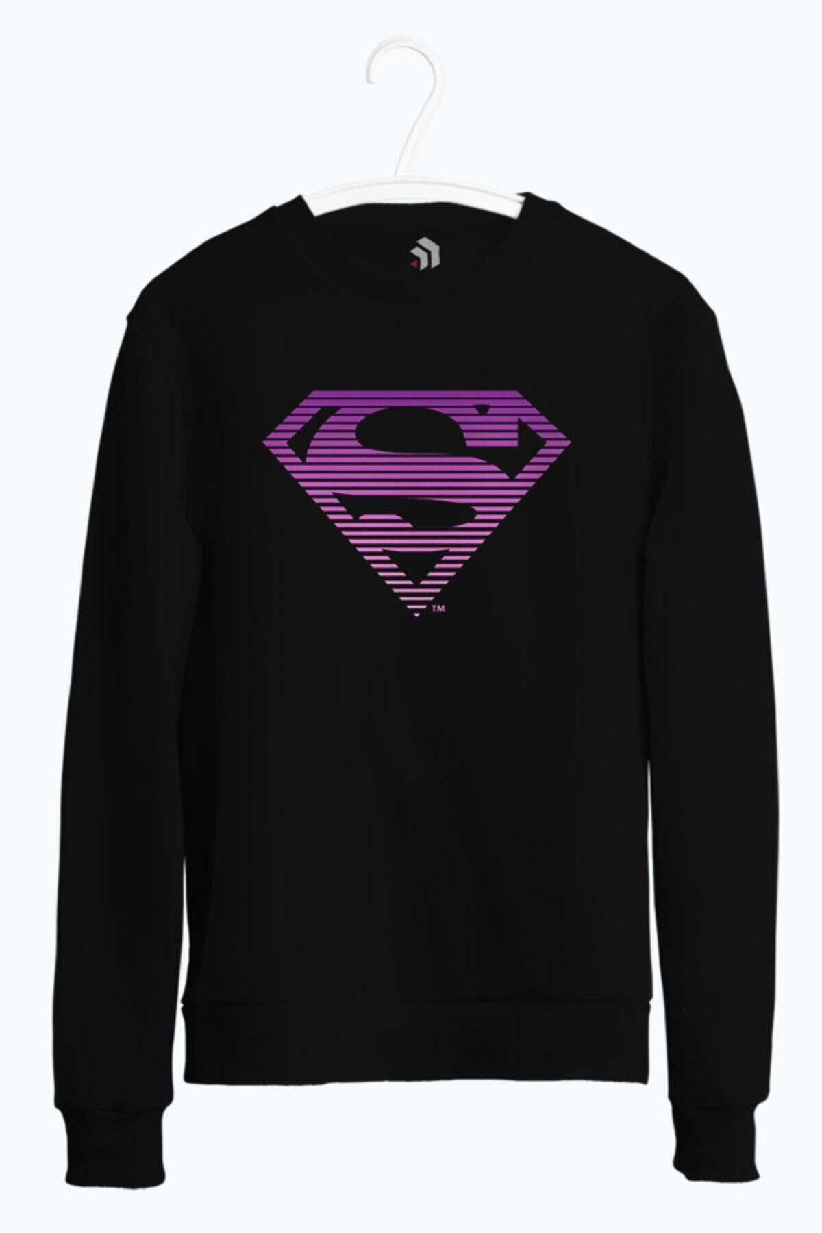 karikatürstore Dc Comics Superman Classic Logo Striped Baskılı Bisiklet Yaka Sweatshirt
