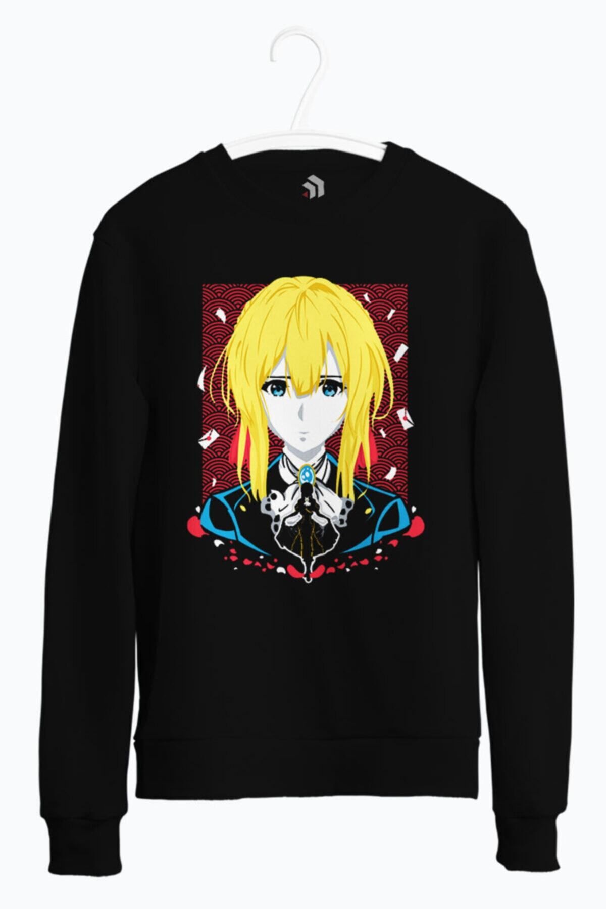 karikatürstore Violet Evergarden Memory Doll Anime Baskılı Bisiklet Yaka Sweatshirt
