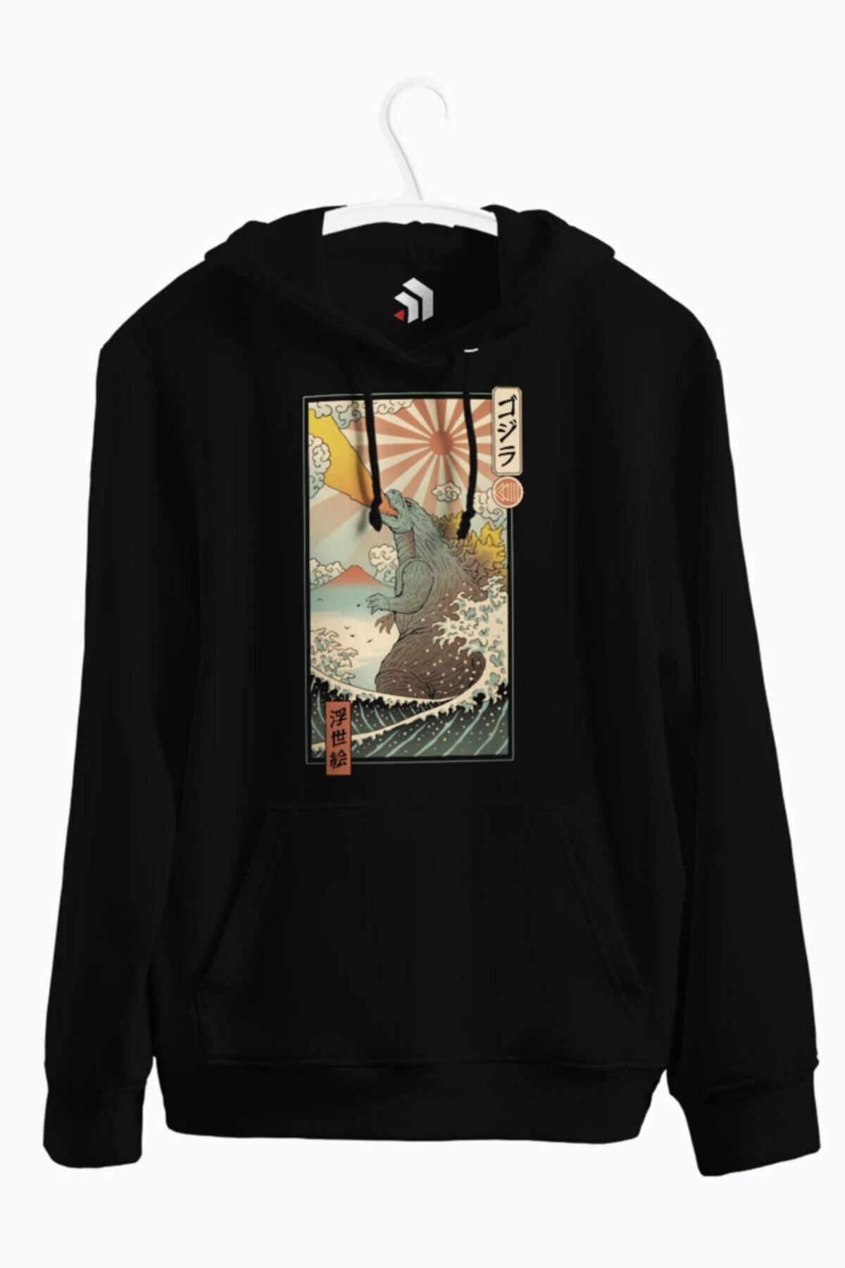 karikatürstore King Kaiju Ukiyo-e Anime Baskılı Kapşonlu Sweatshirt