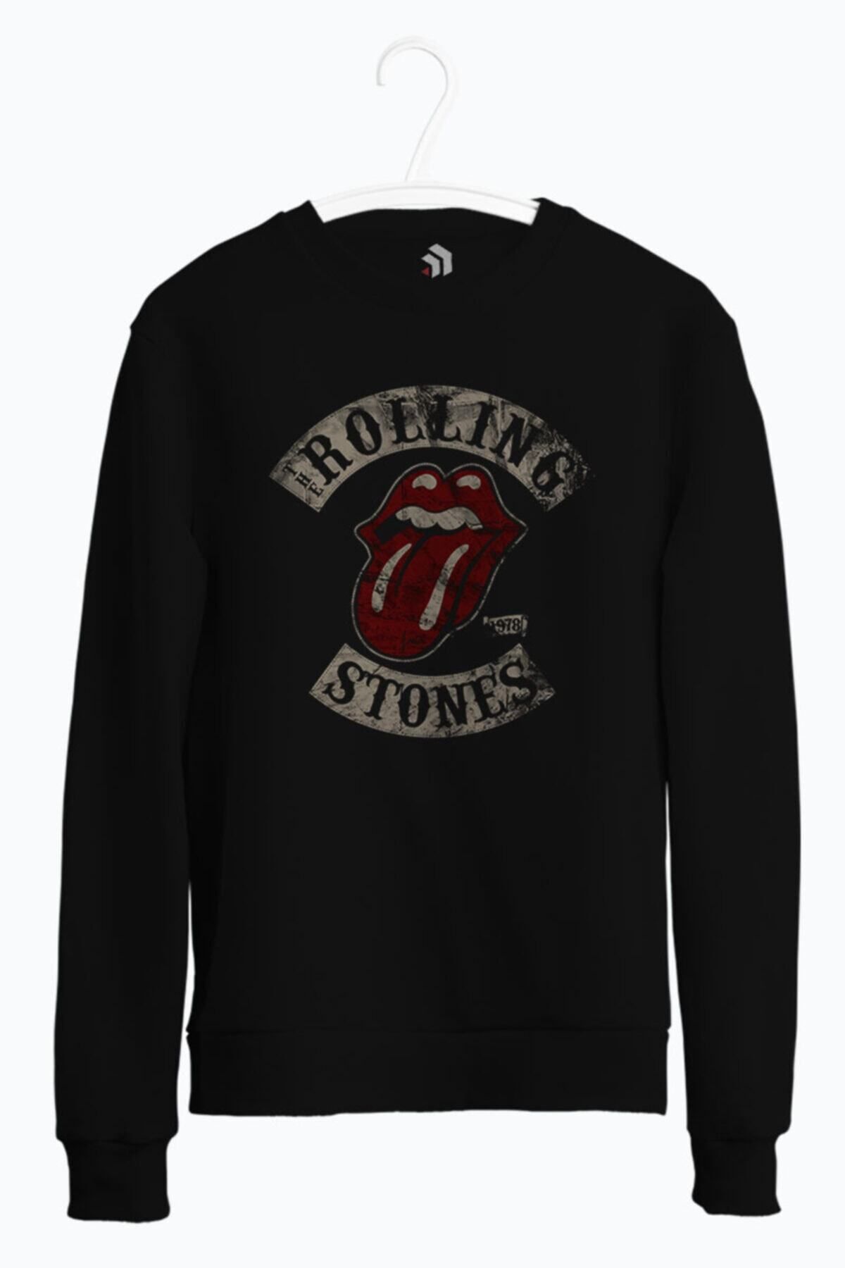 karikatürstore 1978 The Rolling Stones Baskılı Bisiklet Yaka Sweatshirt