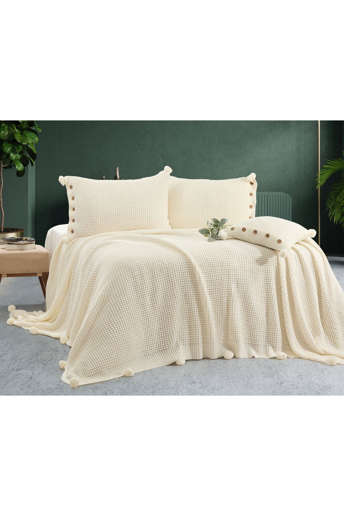DOUX HOME ROSSE Çift Kişilik Triko Yatak Seti 240 x 260 cm KEMİK