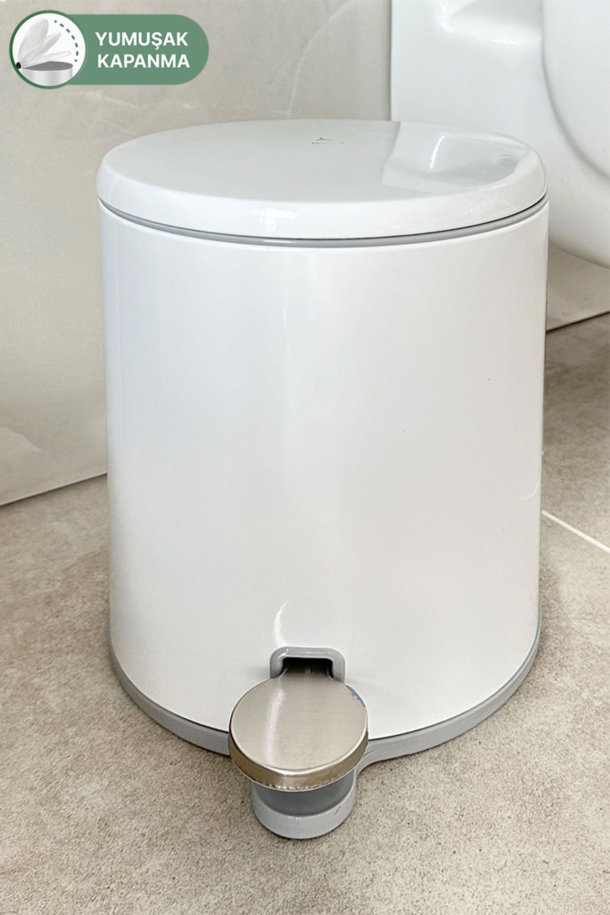 teknotrust Pedallı Banyo Mutfak Çöp Kovası 6 Lt Beyaz ve Gri, dayanıklı ve şık tasarım