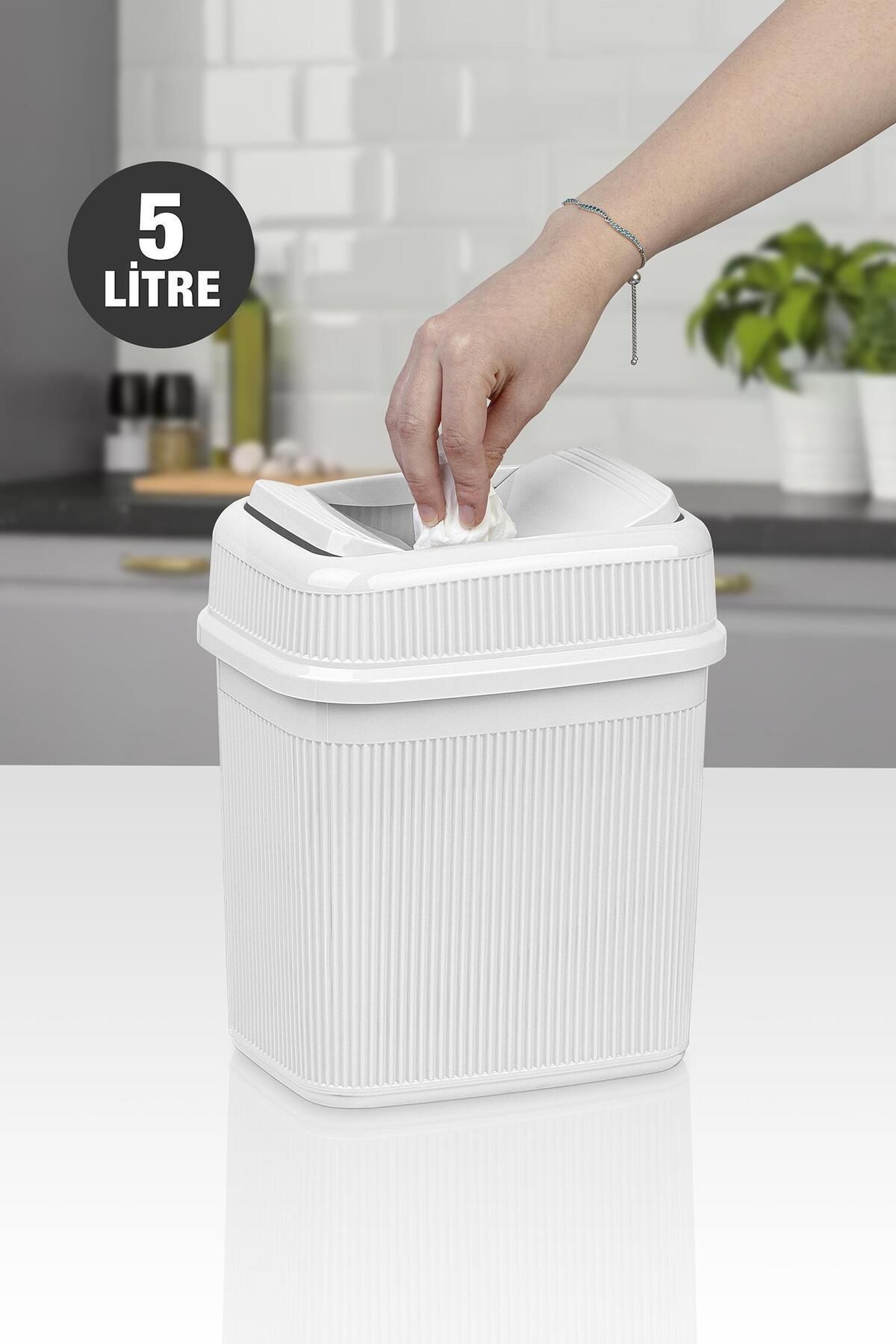 teknotrust Beyaz 5 Lt Fitilli Çöp Kovası, şık ve pratik temizlik çözümü