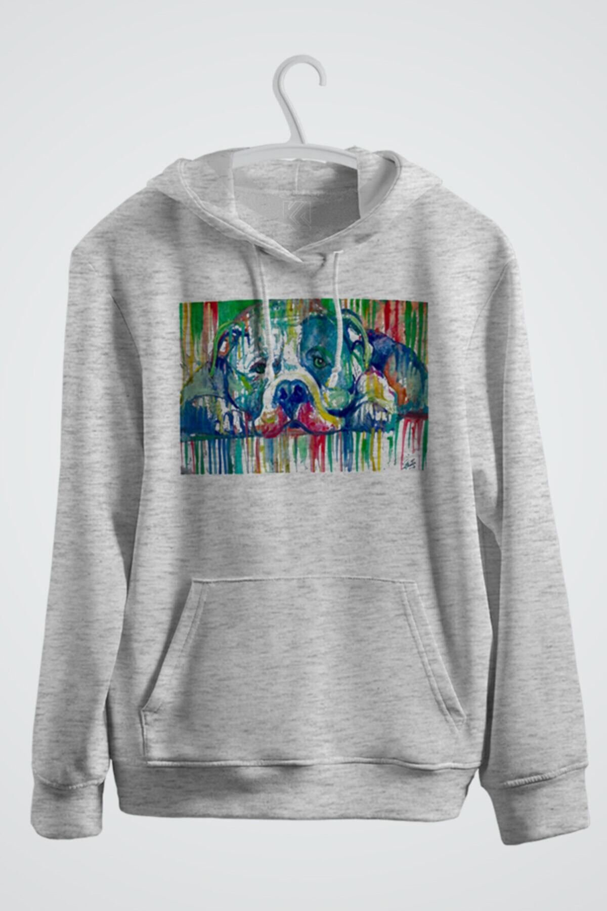 karikatürstore Pit Bull Resting On The Floor Baskılı Kapşonlu Sweatshirt