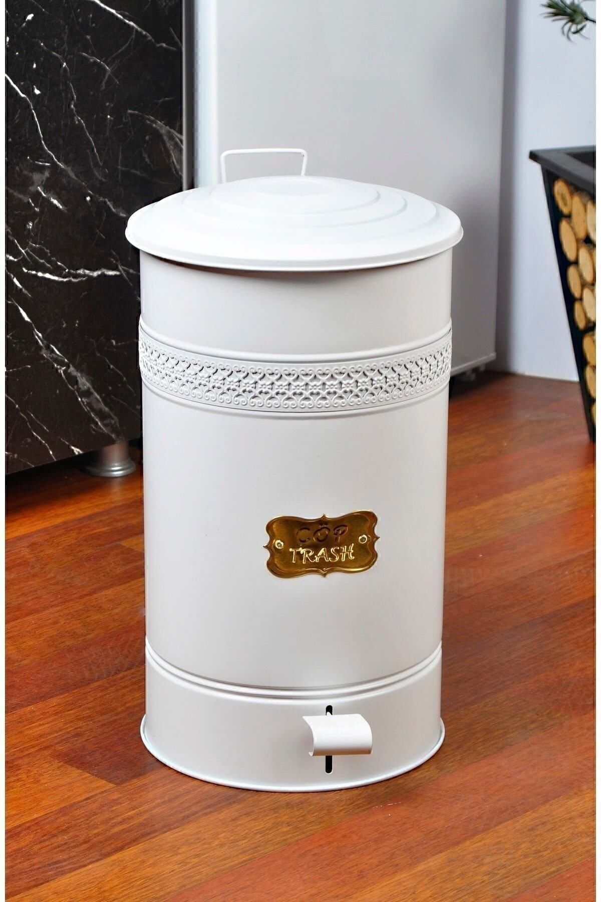 teknotrust Şık Metal Pedallı 30L Mutfak ve Banyo Çöp Kovası Beyaz