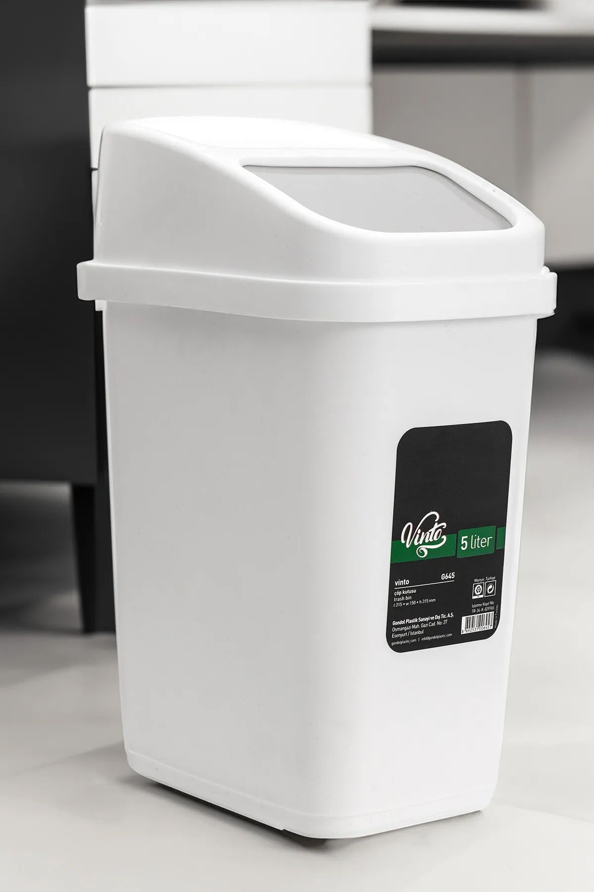 teknotrust 5 Litre Beyaz Pratik Çöp Kutusu, Kapaklı, Banyo, Mutfak, Ofis İçin Ideal