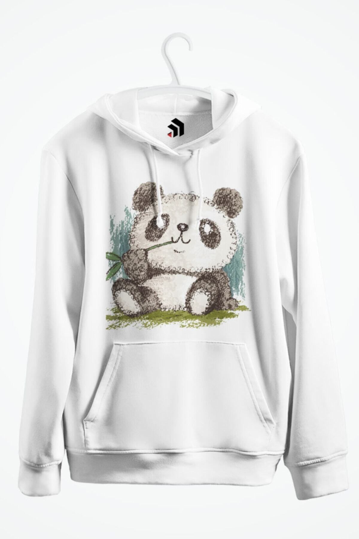 karikatürstore Panda Baskılı Kapşonlu Sweatshirt