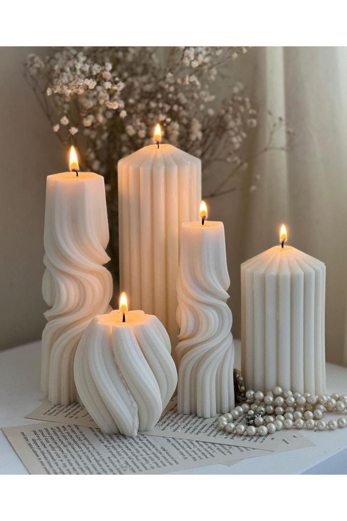 SCA CANDLE Dekoratif Mum çokgen 20 Cm+15 cM +Dalga model 20+15 Cm +Dalga model toplam 5 parça