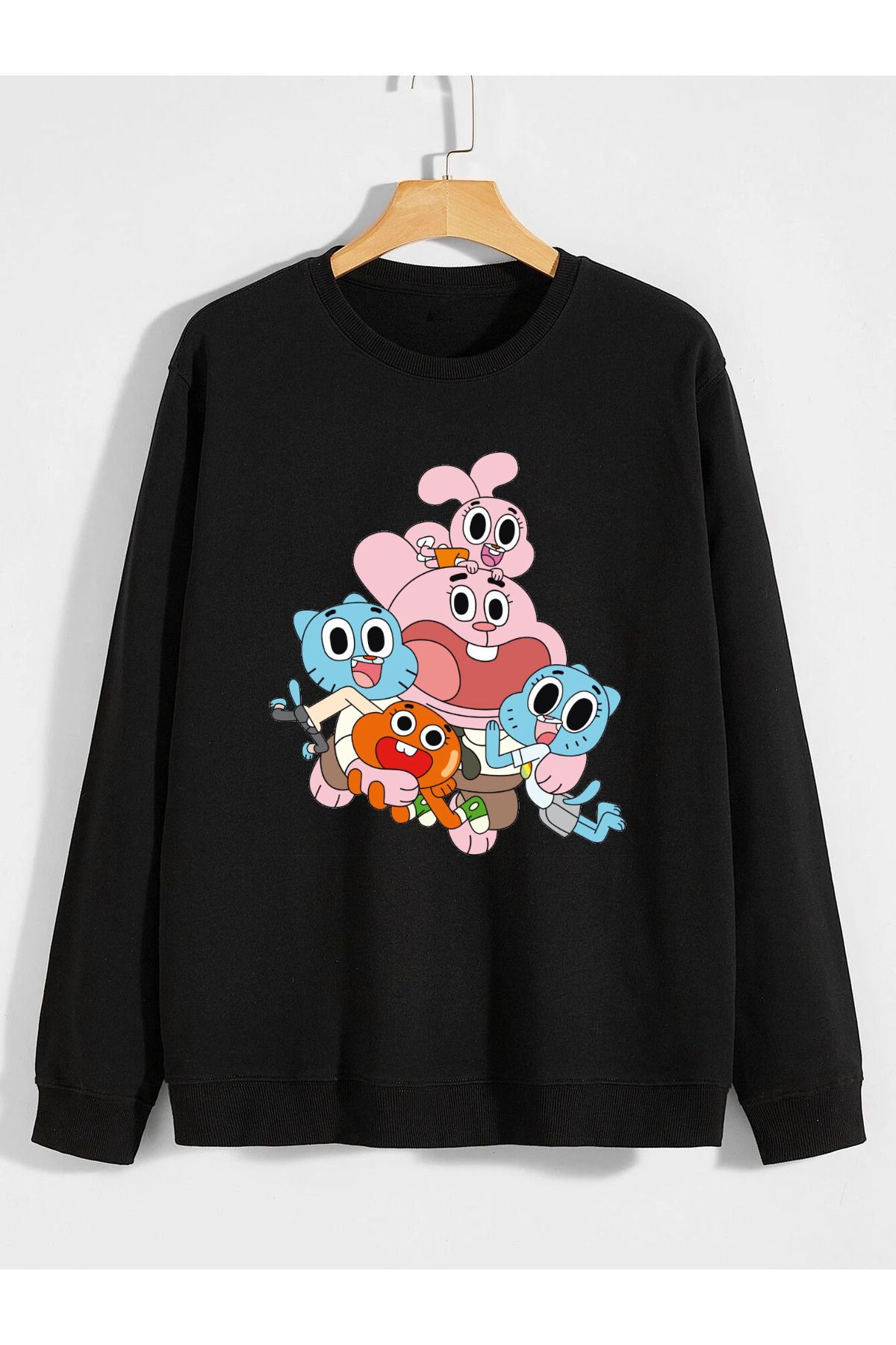 karikatürstore gumball çizgi film baskılı 0 yaka (bisiklet yaka) sweatshirt
